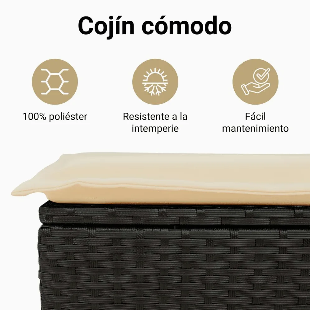 vidaXL Taburete de Jardín con Cojín, Reposapiés Funda Extraíble, Ratán Sintético Negro