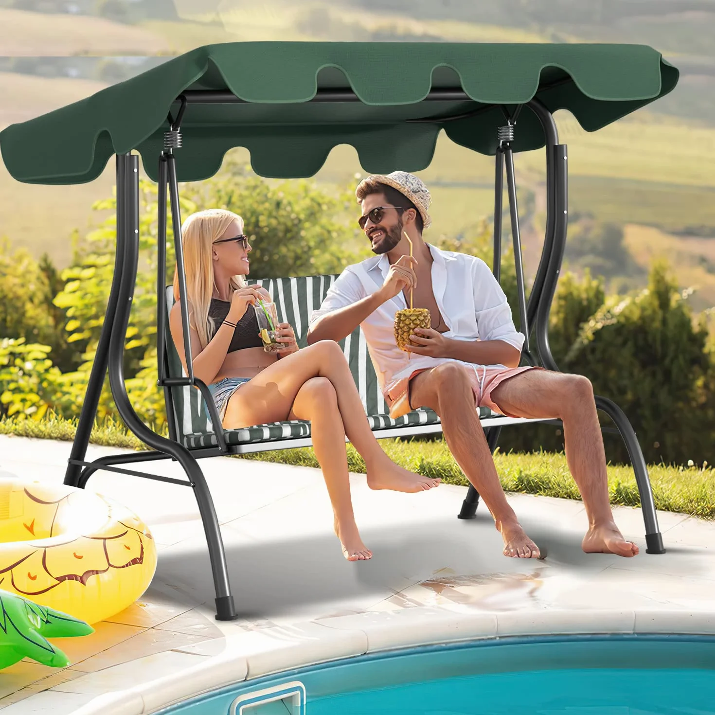 Gimisgu Techo de repuesto para columpios de Hollywood, techo de repuesto universal, 210 x 145 cm, toldo para 3 plazas, resistente al agua y protección UV para columpio de jardín, color verde