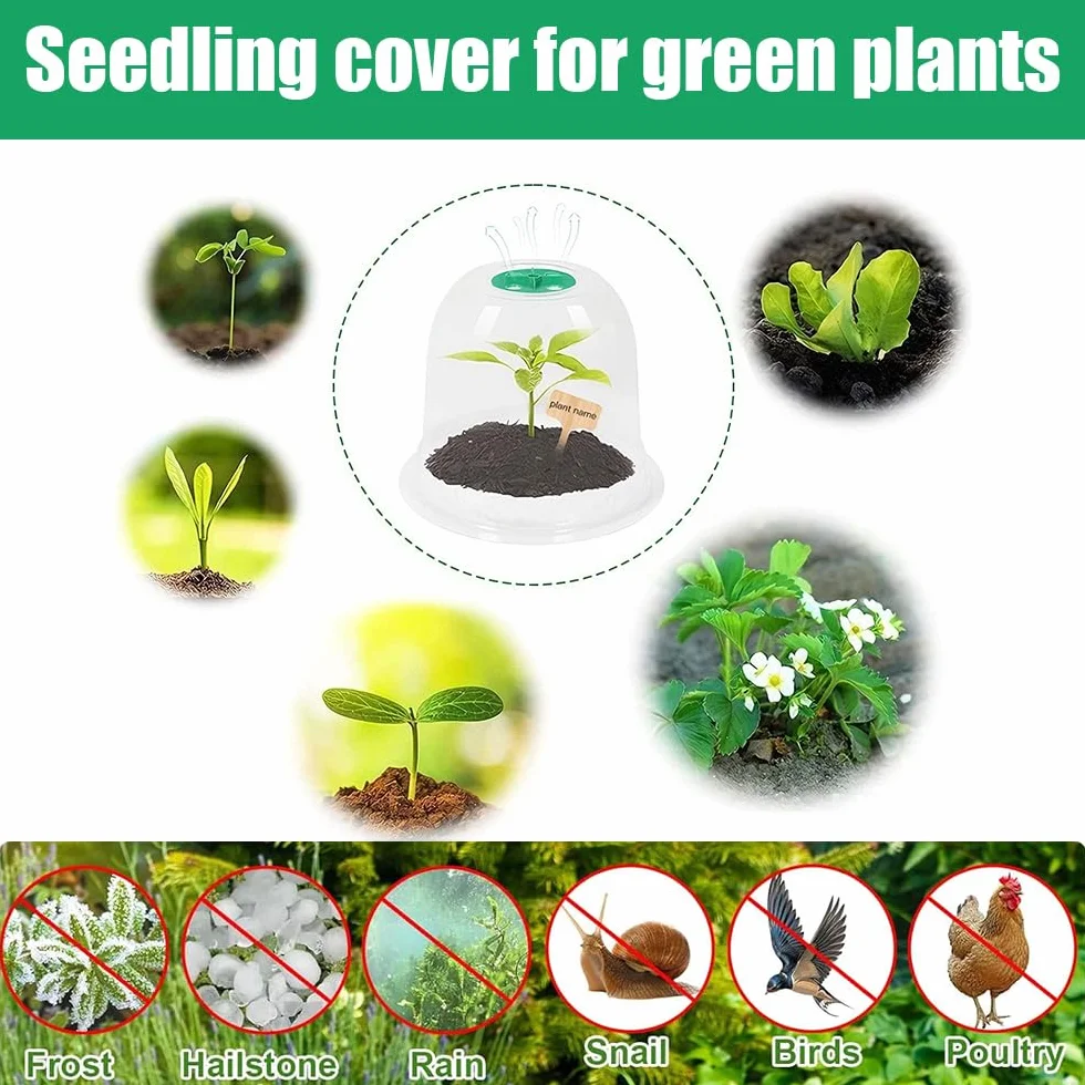 Campanas para Plantas de Jardín, 20 Piezas Campana de Planta de Plástico, Reutilizable Mini Invernadero Reutilizable Cubierta con 20 Etiquetas y 60 Clavijas de Seguridad para Protección Plantas