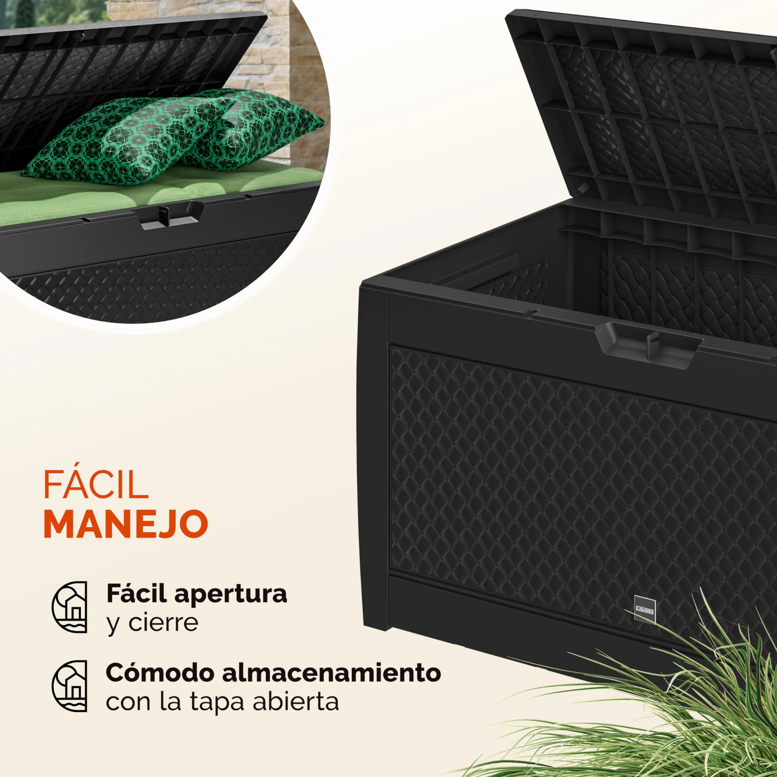 CASARIA® Arcón Jardín Exterior Baúl Almacenaje 310L con 4 Ruedas Asas Resistente Intemperie Rayos UV Caja Cojines 119x48x60cm Antracita