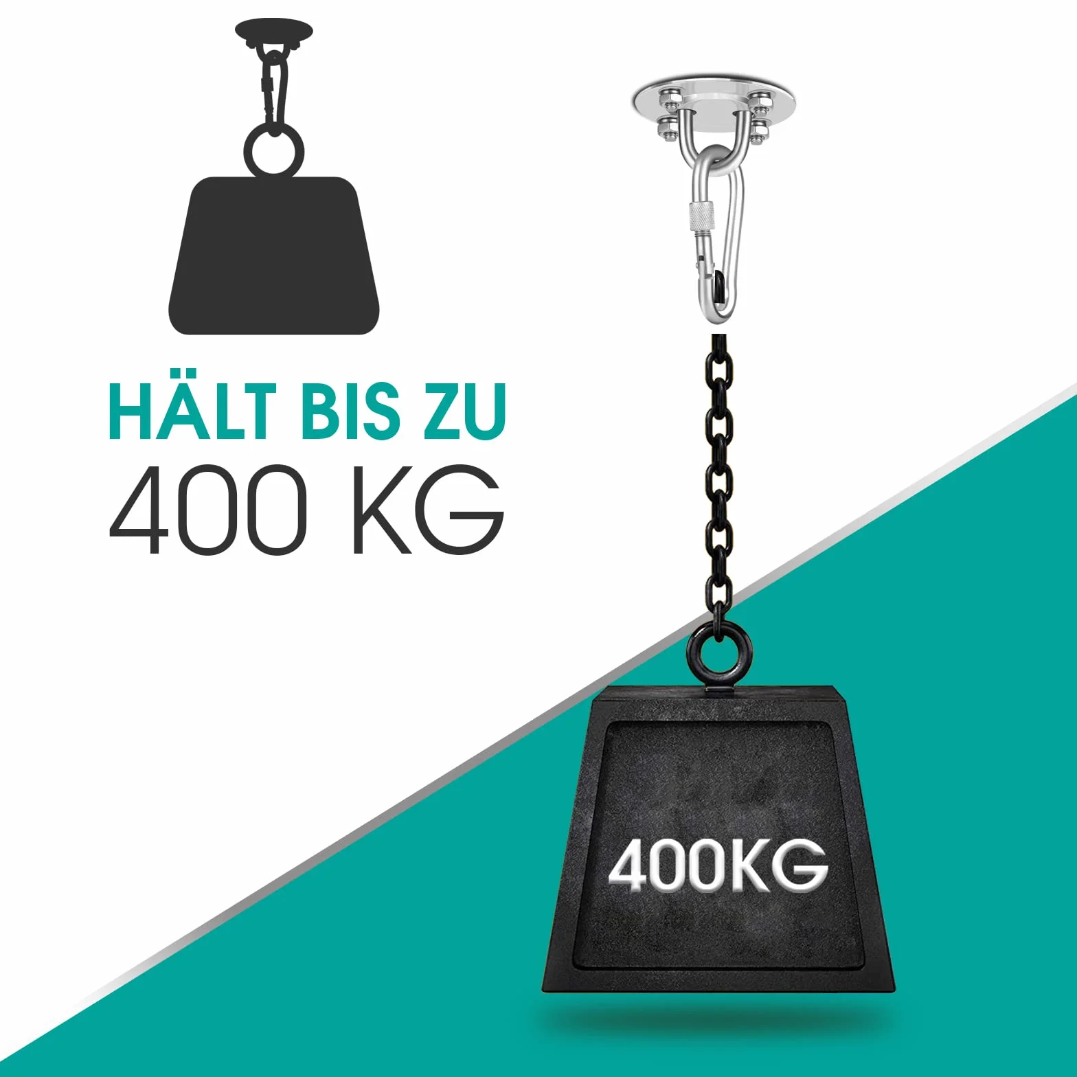 Gancho de Techo, Soporte de Techo para Saco de Boxeo de Acero Inoxidable de hasta 400 kg, Gancho de Techo Resistente para Hamaca para Silla Colgante, Saco de Boxeo (2 Piezas)