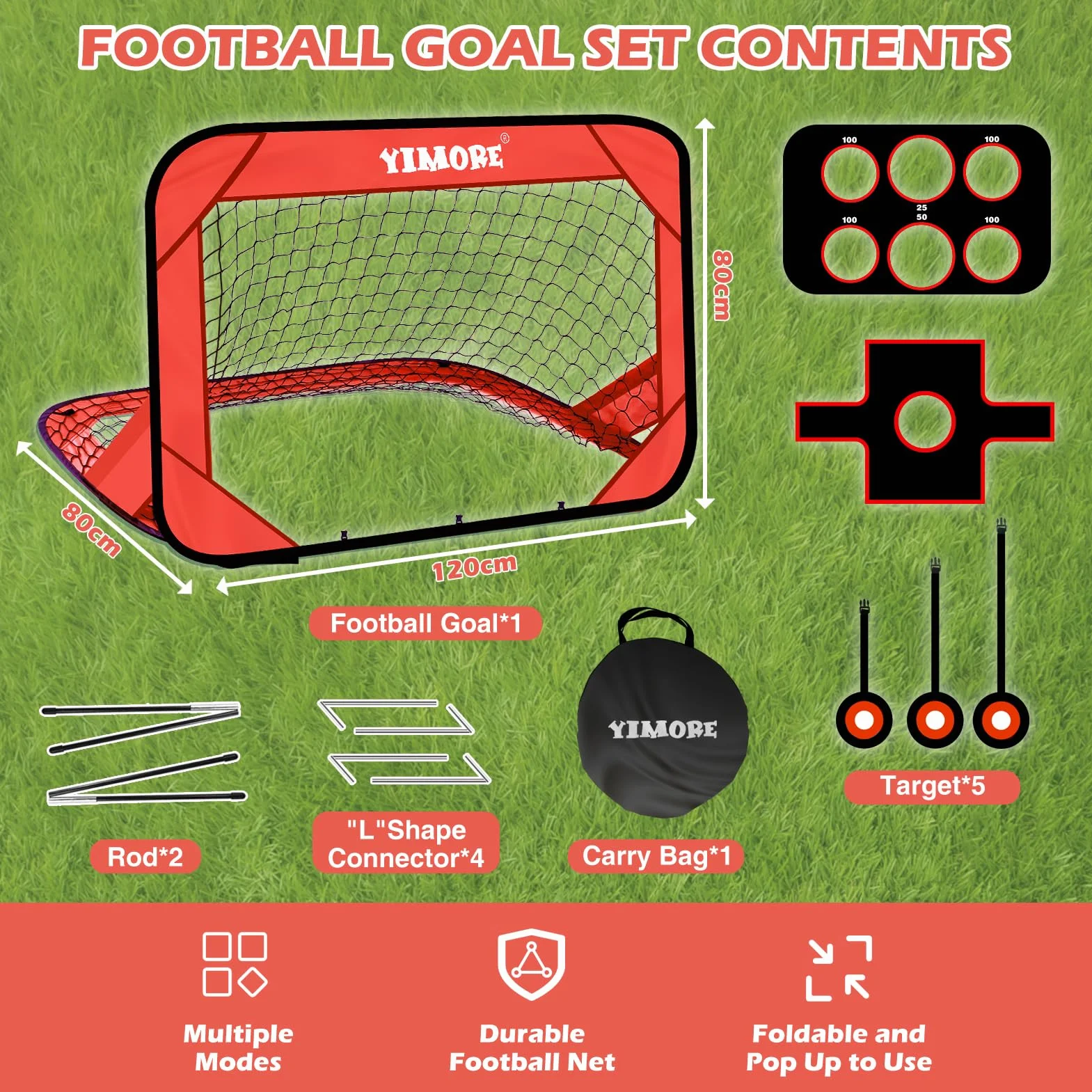 YIMORE Porteria Futbol Niños Plegable 120x80x80 CM Pop Up para Jardin Exterior