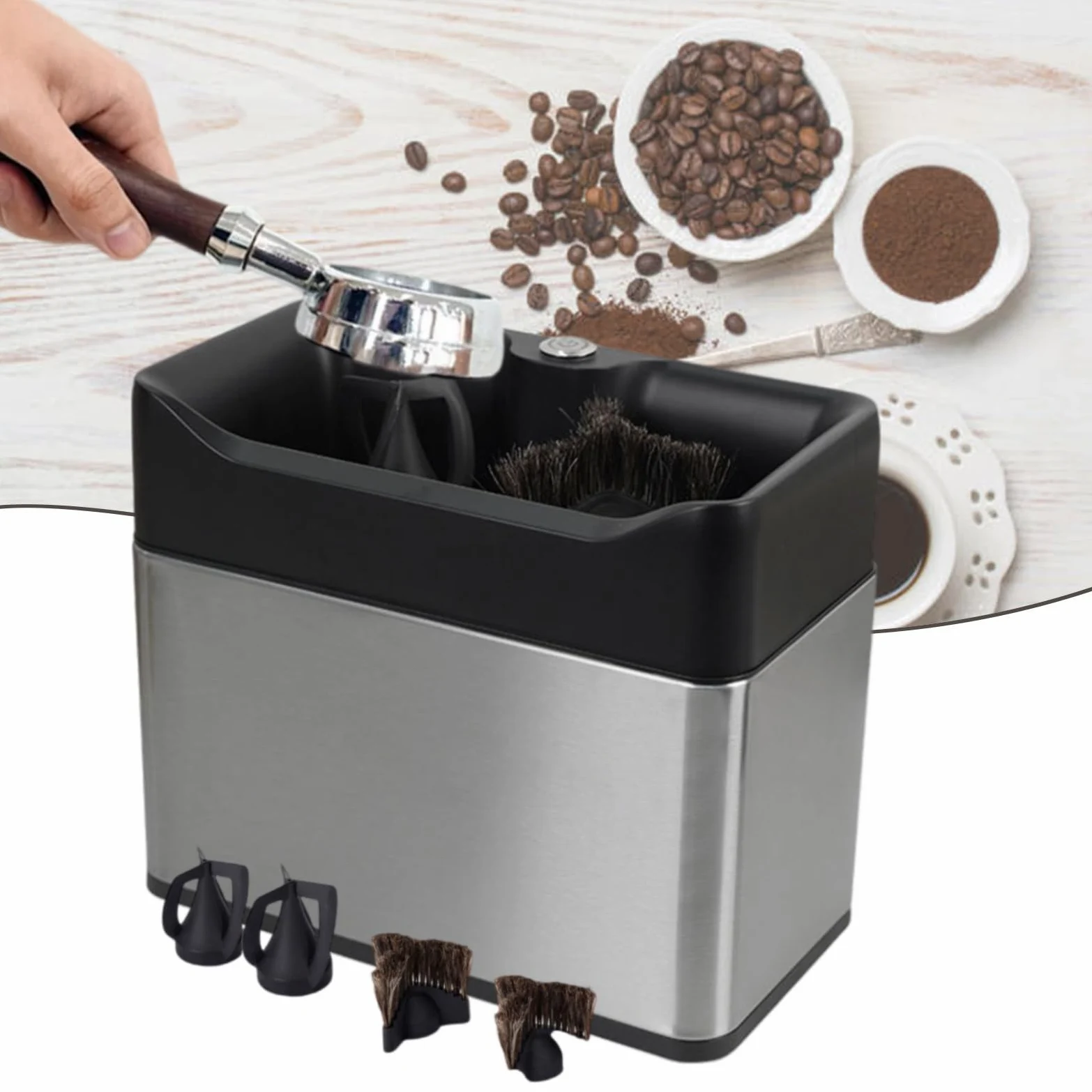 Limpiador eléctrico automático de portafiltros, Caja para posos de café Espresso, Herramienta de Limpieza práctica para el hogar y Uso Comercial.