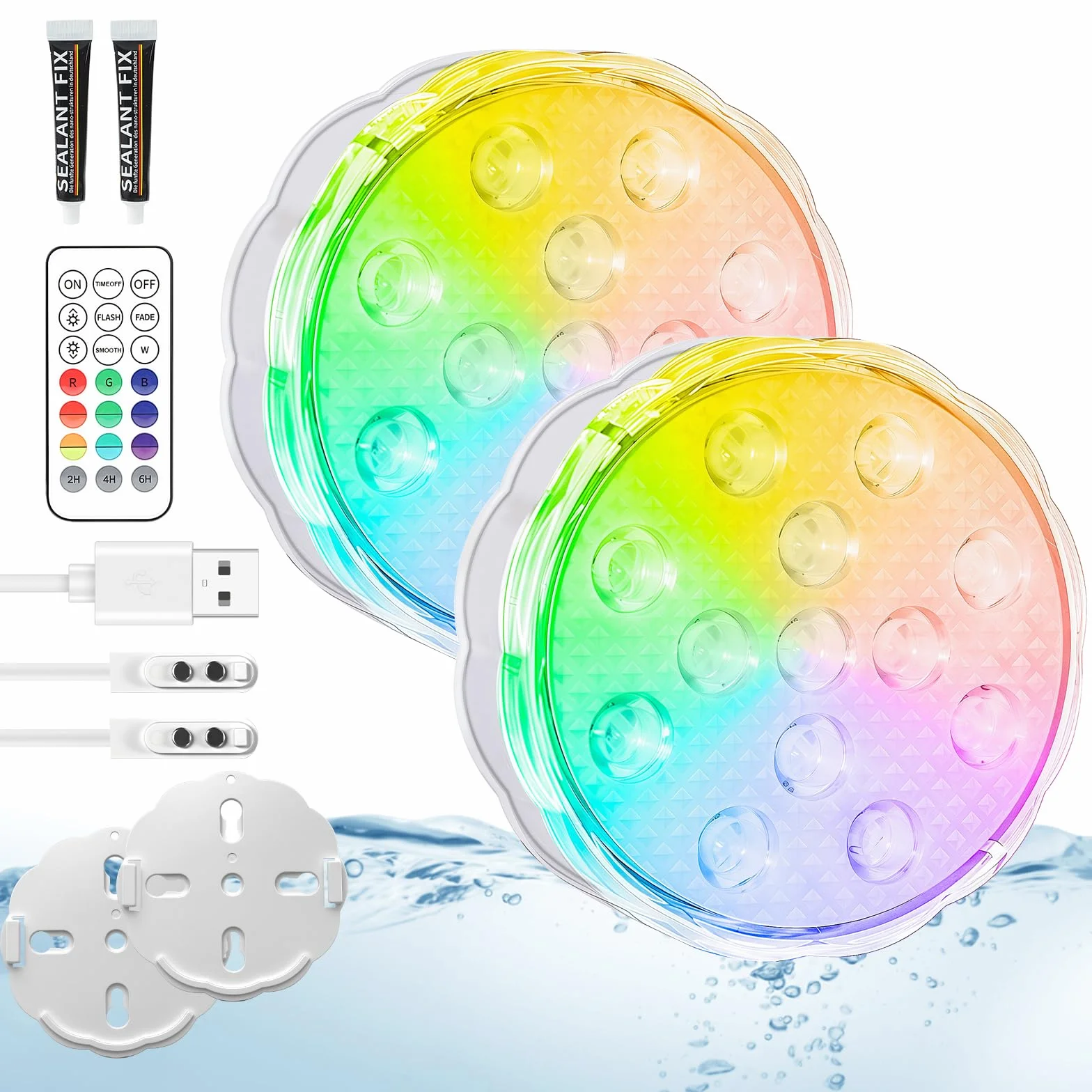 daphomeu 2Pcs Luces Recargables para Piscina con Mando a Distancia, Luces Sumergibles Impermeables IP68 para Piscinas Elevadas y Enterradas, Baños, Duchas, Decoración de Fiestas, Spas, Acuarios
