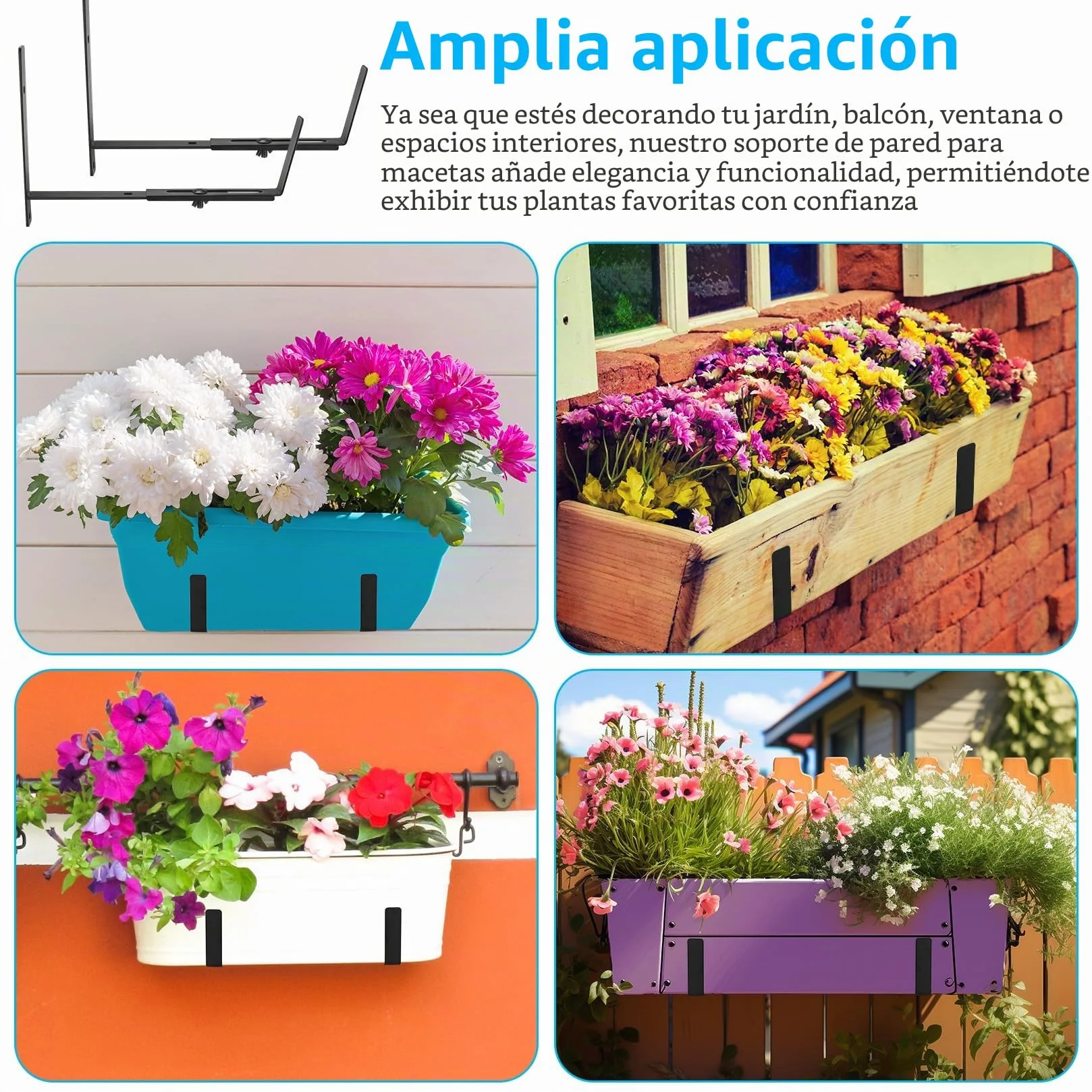 4 soportes de caja de ventana, soportes ajustables de 5.9 a 11.8 pulgadas para alféizar de ventana, macetas de balcón, macetas para barandillas, soporte colgante al aire libre para valla, balcón