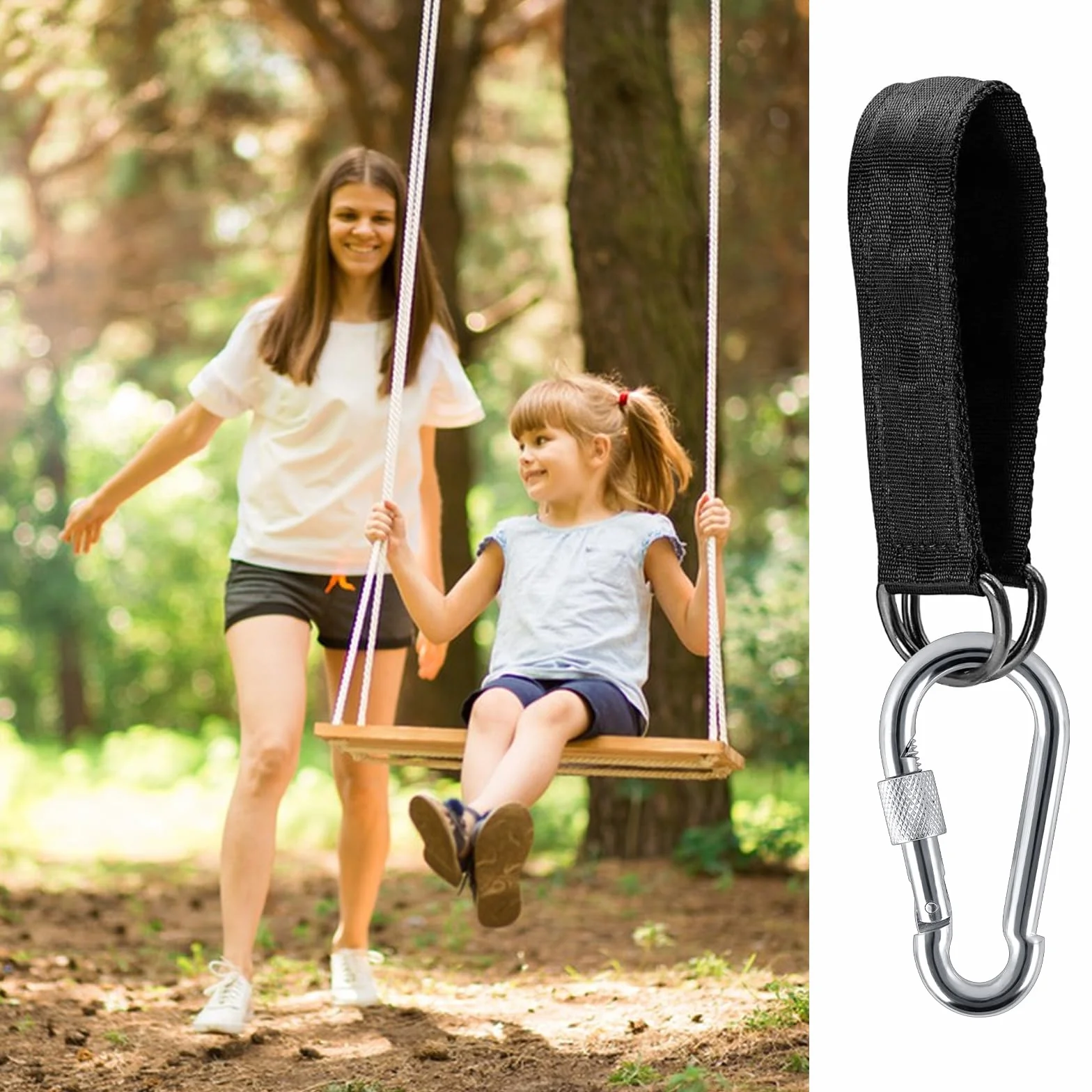 Kit de Correas para Colgar, 2 Piezas Correas de Hamaca con 2 Mosquetón y Anillos en D, Hamaca Correas árbol para Columpios hamacas
