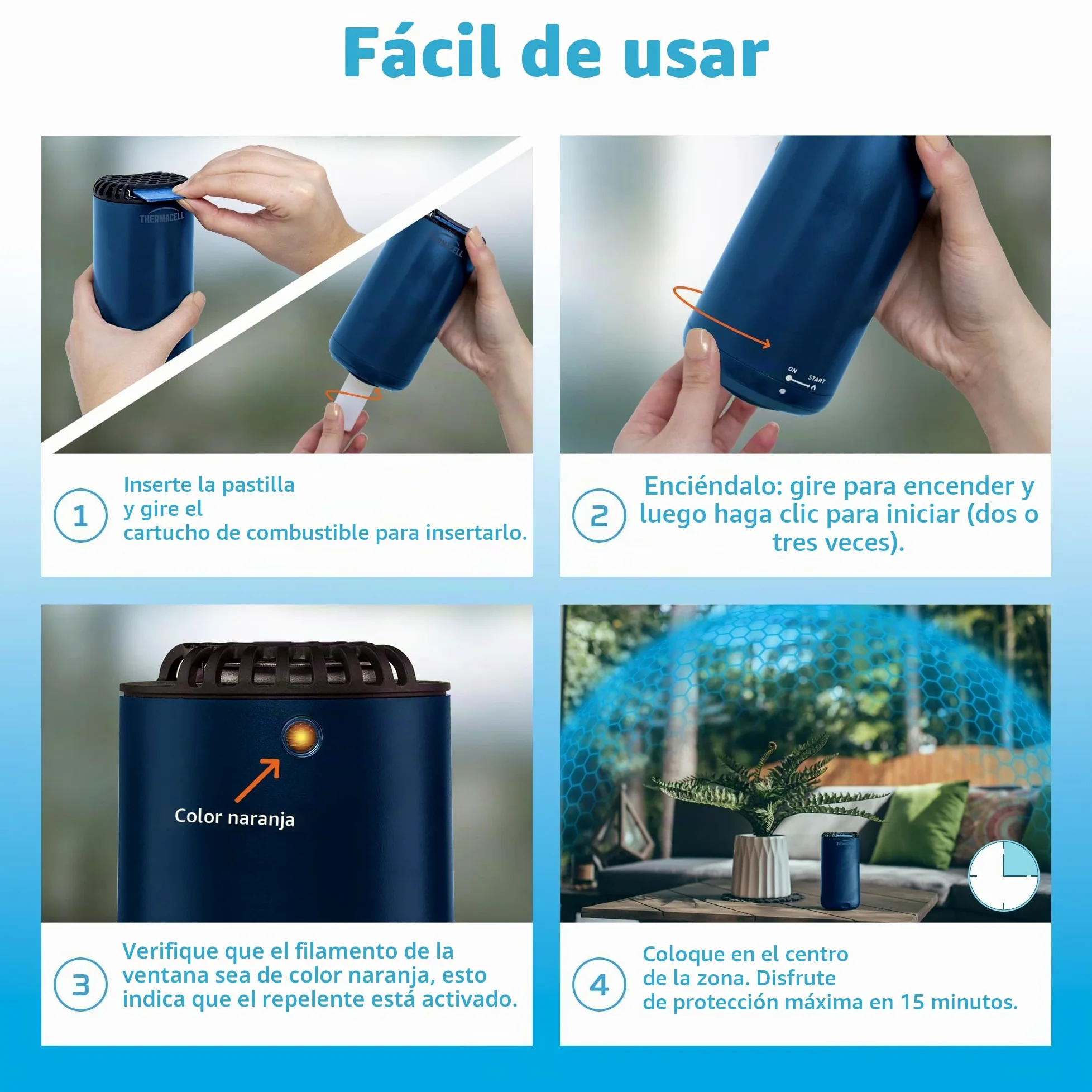 Thermacell - Pack difusor Azul + recargas de 120 Horas | hasta 132 Horas de Uso | Anti Mosquito y Mosquito Tigres | Zona de protección 20 m² | Efecto rápido | Inodoro | Azul