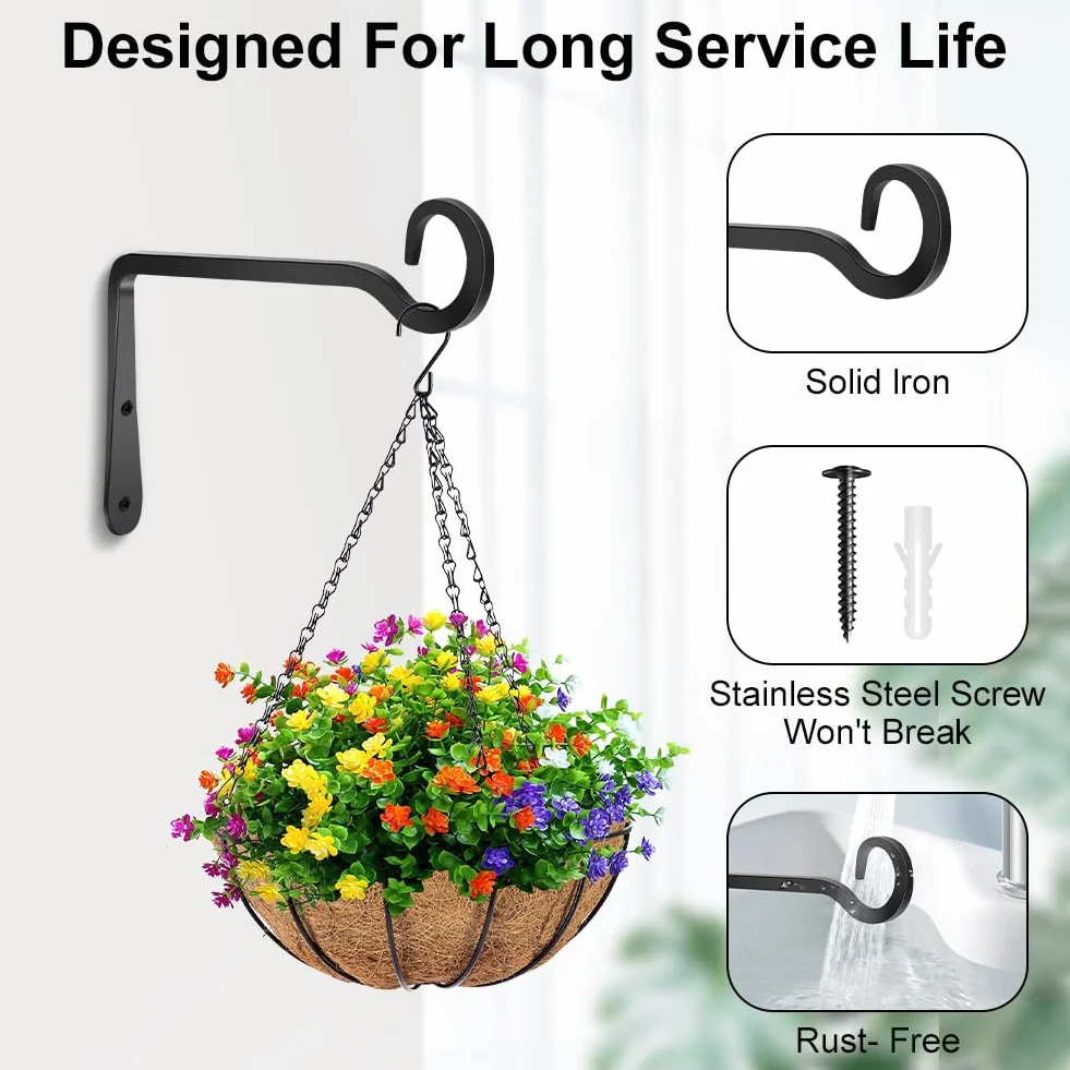 2 PCS Gancho, Maceta Colgante Gancho, Soporte de Cesta Colgante, para Plantas Colgantes, Comedero Pájaros Pared, Faroles, Campanas de Viento, Decoración de Jardín Exterior