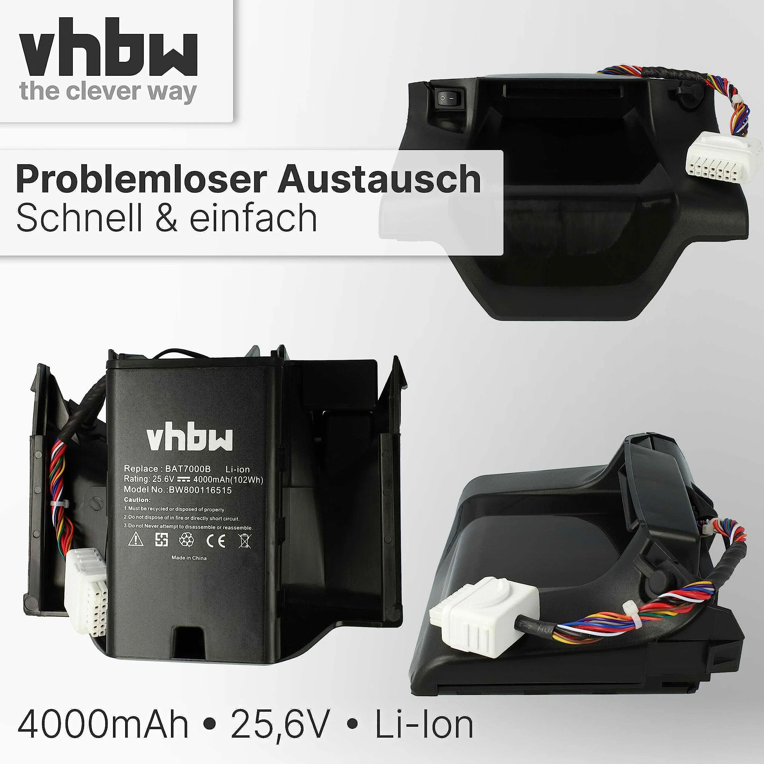 vhbw Batería reemplaza Robomow 8IFR27/66 | BAT7000B, BAT7001A, MRK7005A para robot cortacésped (4000 mAh, 25,6 V, Li-Ion)