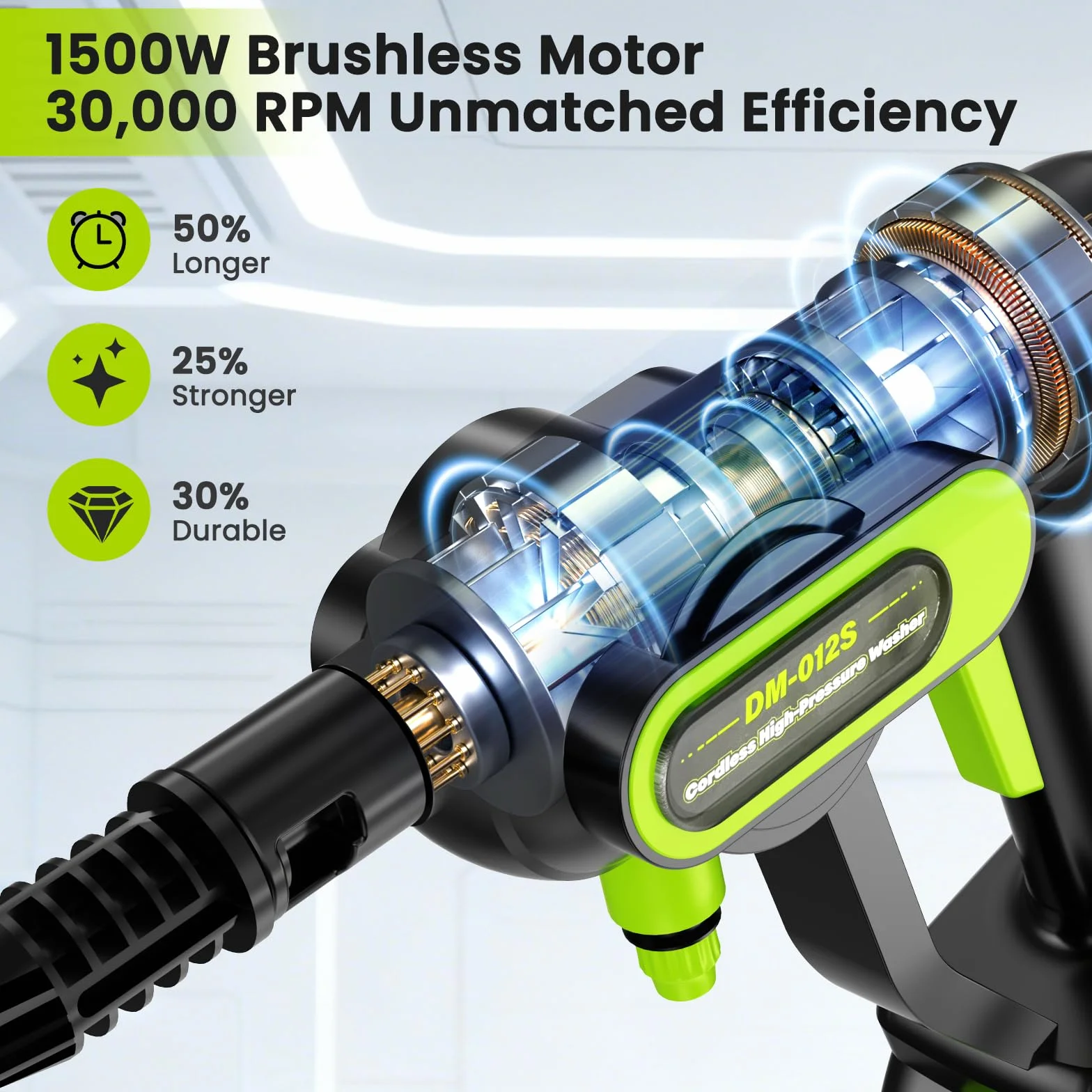 Hidrolimpiadora a Bateria de Alta Presión con Boquilla 6 en 1, 2 Baterías 4000mAh, 14 mm Salida de Agua 100 Bar, 5M Tubo y Caja de Almacenamiento para Limpiar Coche, Terraza, Jardín Limpieza y Riego