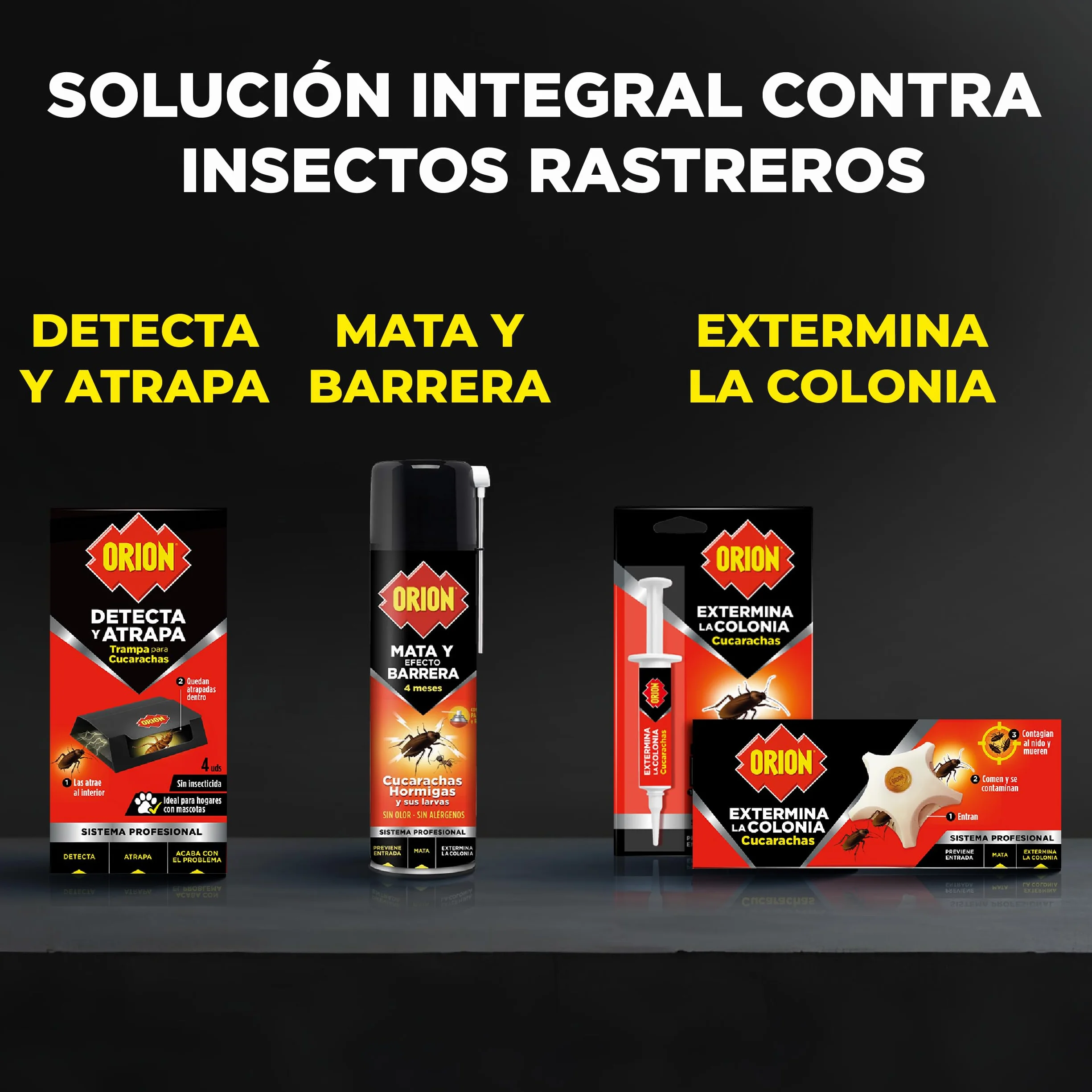 Orion - Cebo Mata Cucarachas, Elimina la Colonia y Nido, Gel de Alta Atracción, Eficacia profesional con Acción Prolongada - 3 uds