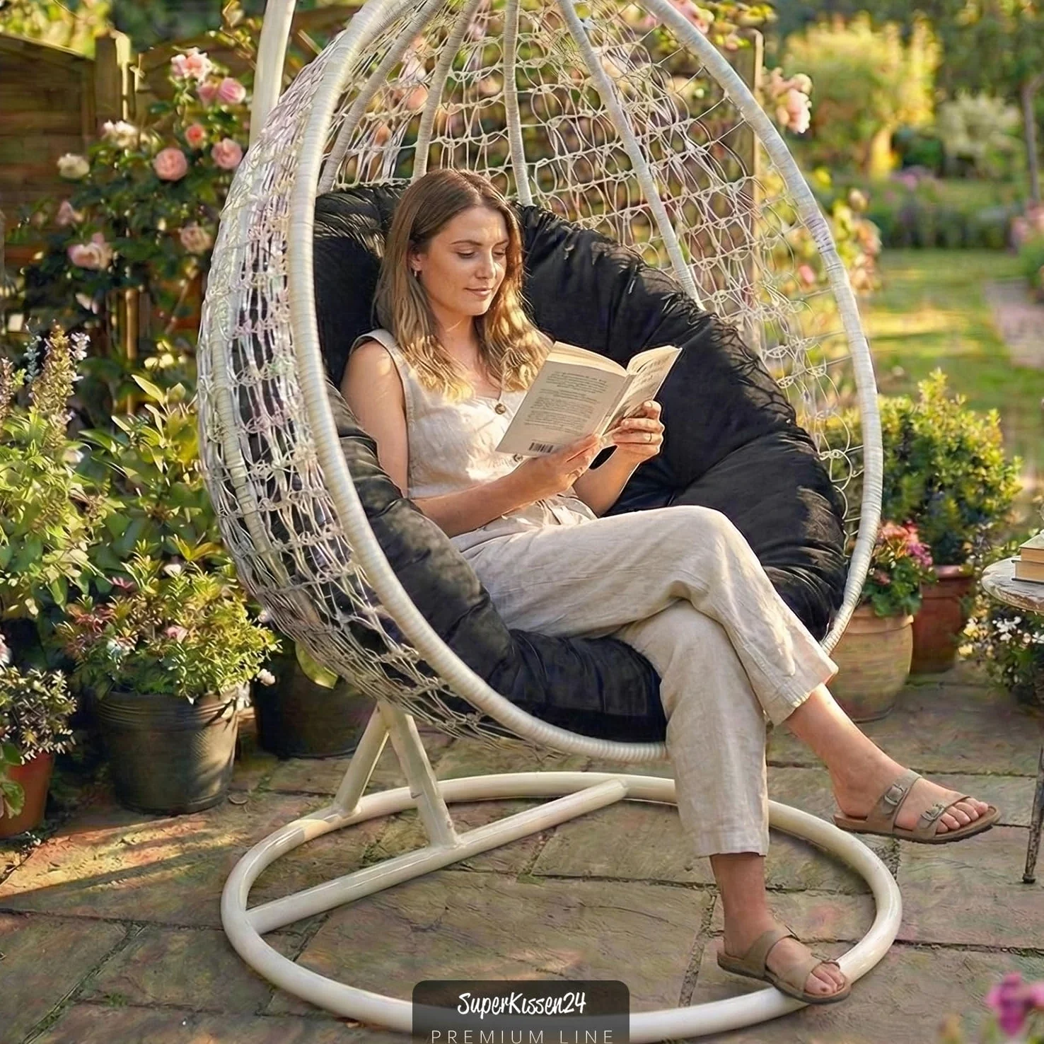 SuperKissen24. Cojín para Silla Colgante – Cojín Redondo con Fibra de Silicona – Cojín para Columpio Colgante de Tela de Terciopelo – Asiento Colgante – Interior y Exterior – Cojín Decorativo para