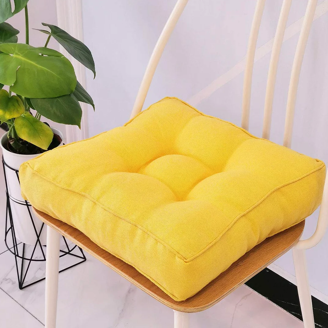 Cojín de Asiento de Silla Relleno Cuadrado de Lino sintético, Cojines de Silla firmes y Suaves, Asiento cómodo para Oficina, hogar o automóvil 20 "x 20" Amarillo