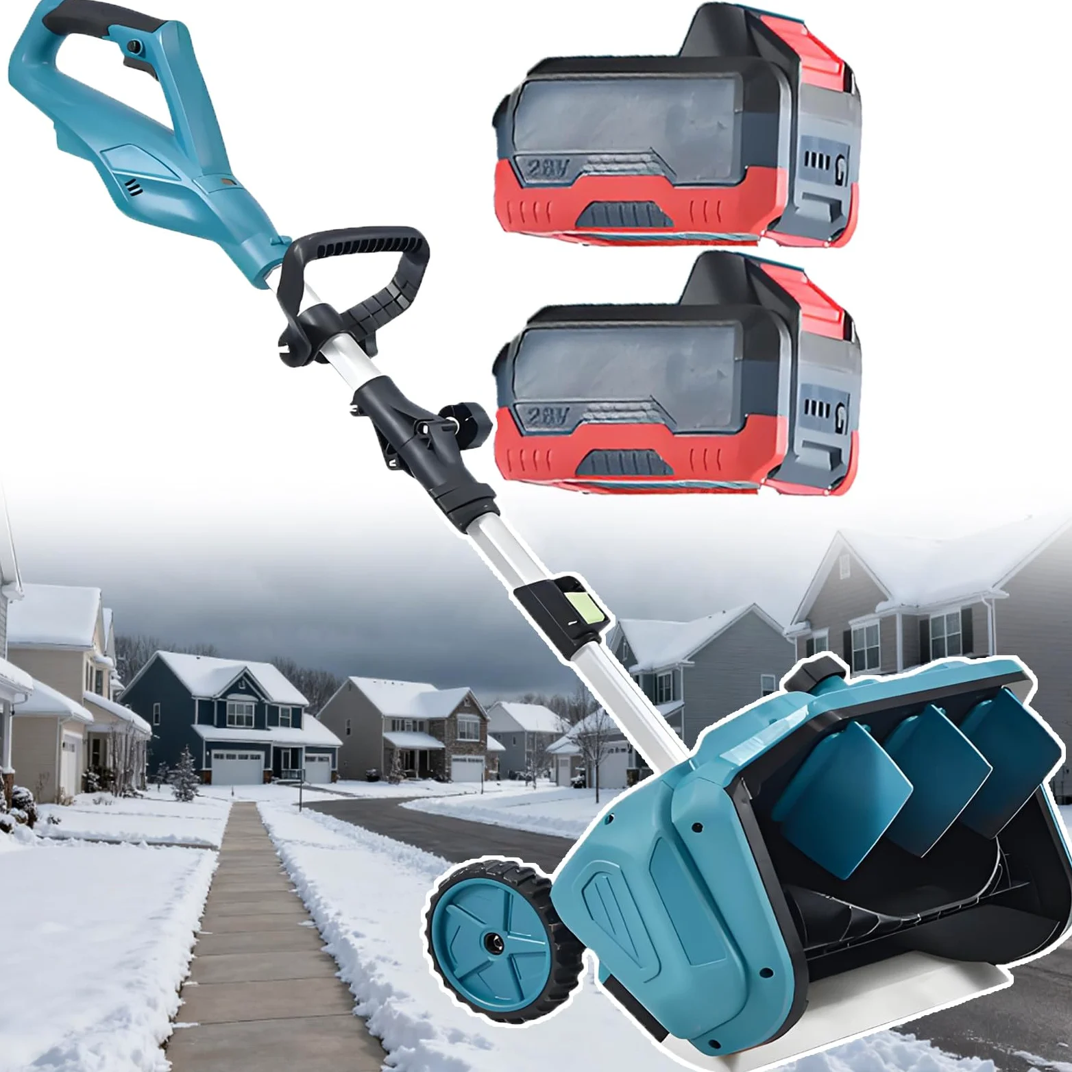 Pala de nieve eléctrica inalámbrica, dirección ajustable a 45°, mango telescópico (110-130 cm) para quitar nieve en el hogar y la carretera, incluye 1 batería