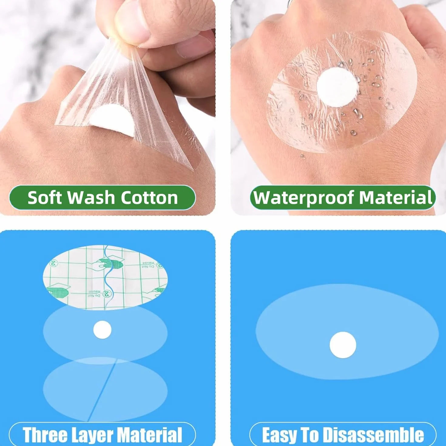 Pegatinas Impermeables para Oídos 100pcs Protector Orejas Suave Hipoalergénica 6.8×4.4cm Natación Ducha Baño Deportes Acuáticos