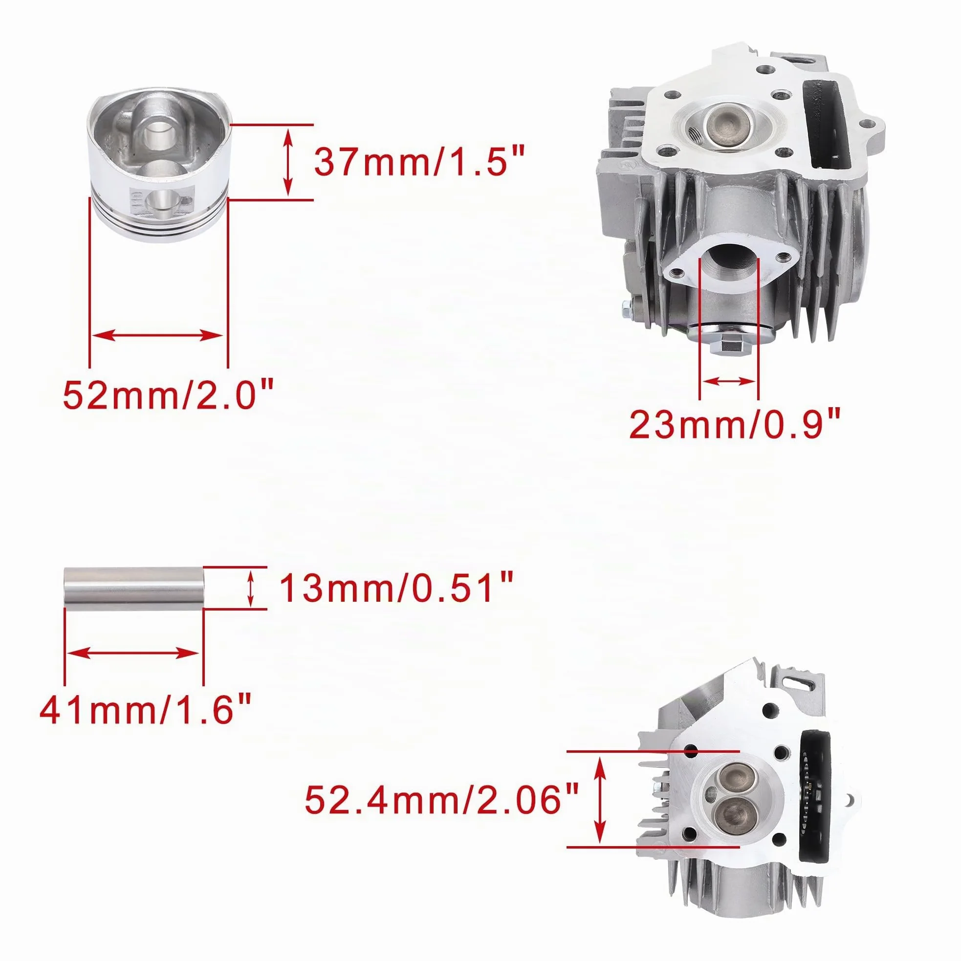 WOOSTAR 52.4mm Big Bore Cilindro y Pistón Completo Válvulas 66mm y Juntas Reemplazo para 4 Tiempos 110cc China Taotao Coolster Motor ATV Go Kart Dirt Bike
