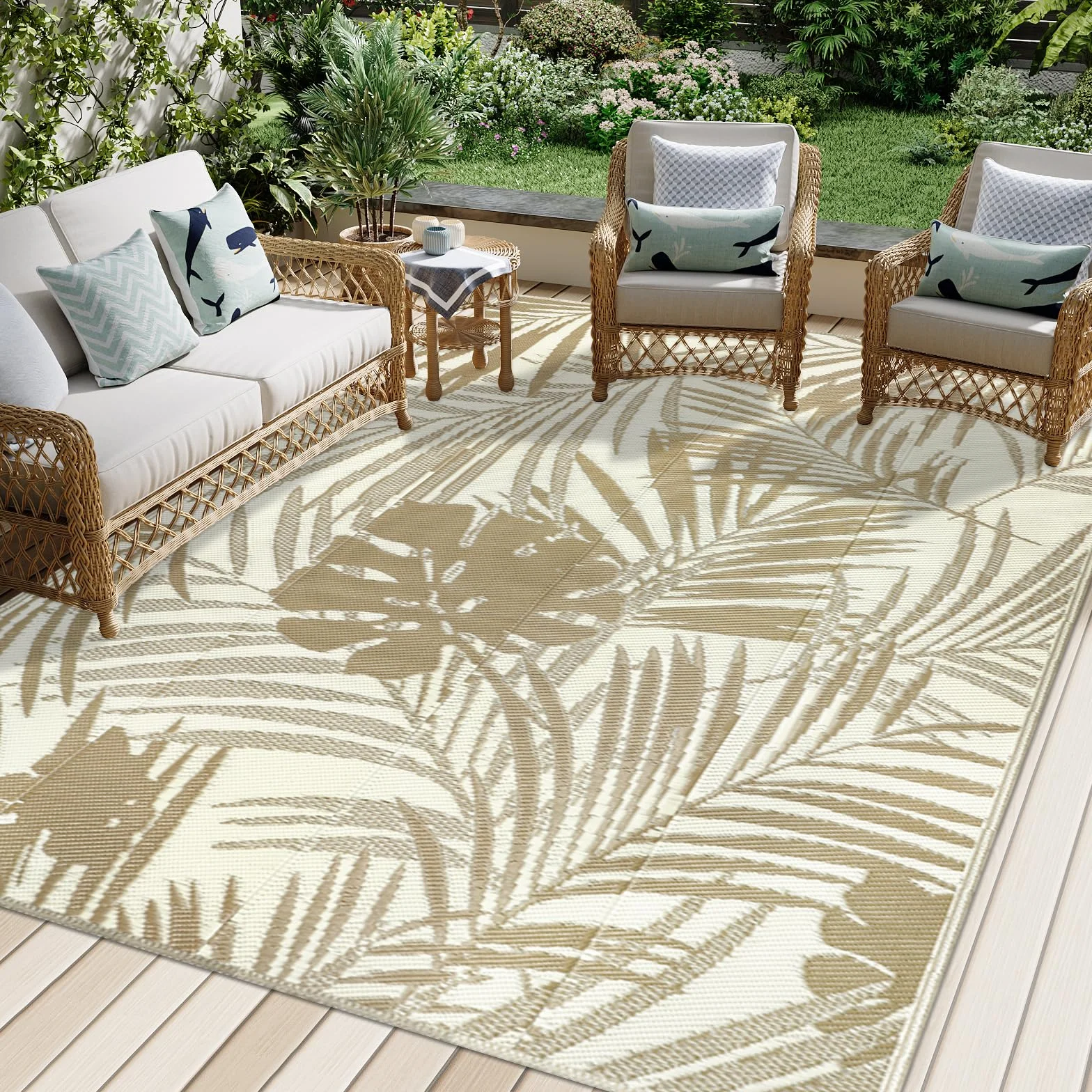 Famibay Alfombras exteriores impermeables, paja de plástico reversible, manta de picnic portátil para jardín, camping, balcón, terraza, patio, porche, playa, barbacoa