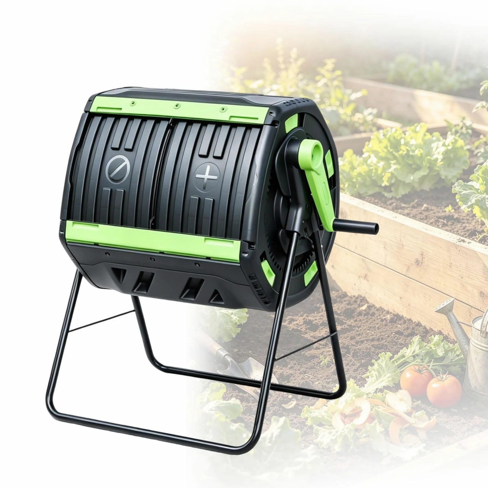 Compostador Biológico PP Doble Cámara con Térmico | Fabricado en PP de 200 litros con paredes térmicas y tambor rotativo para descomposición rápida en el jardín.(Green)