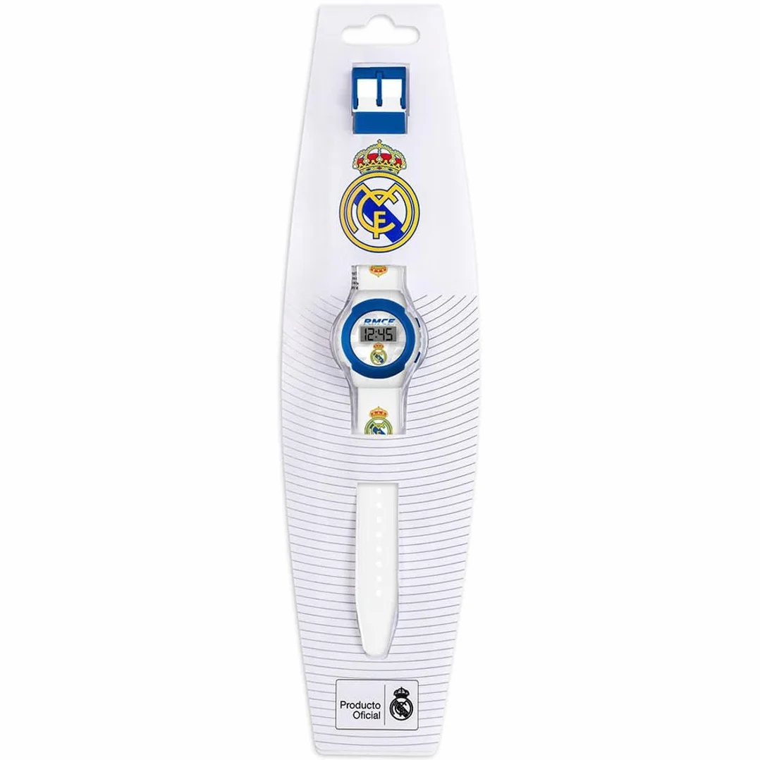 Real Madrid Reloj Digital de Cuarzo para niño Correa de Silicona Blanco