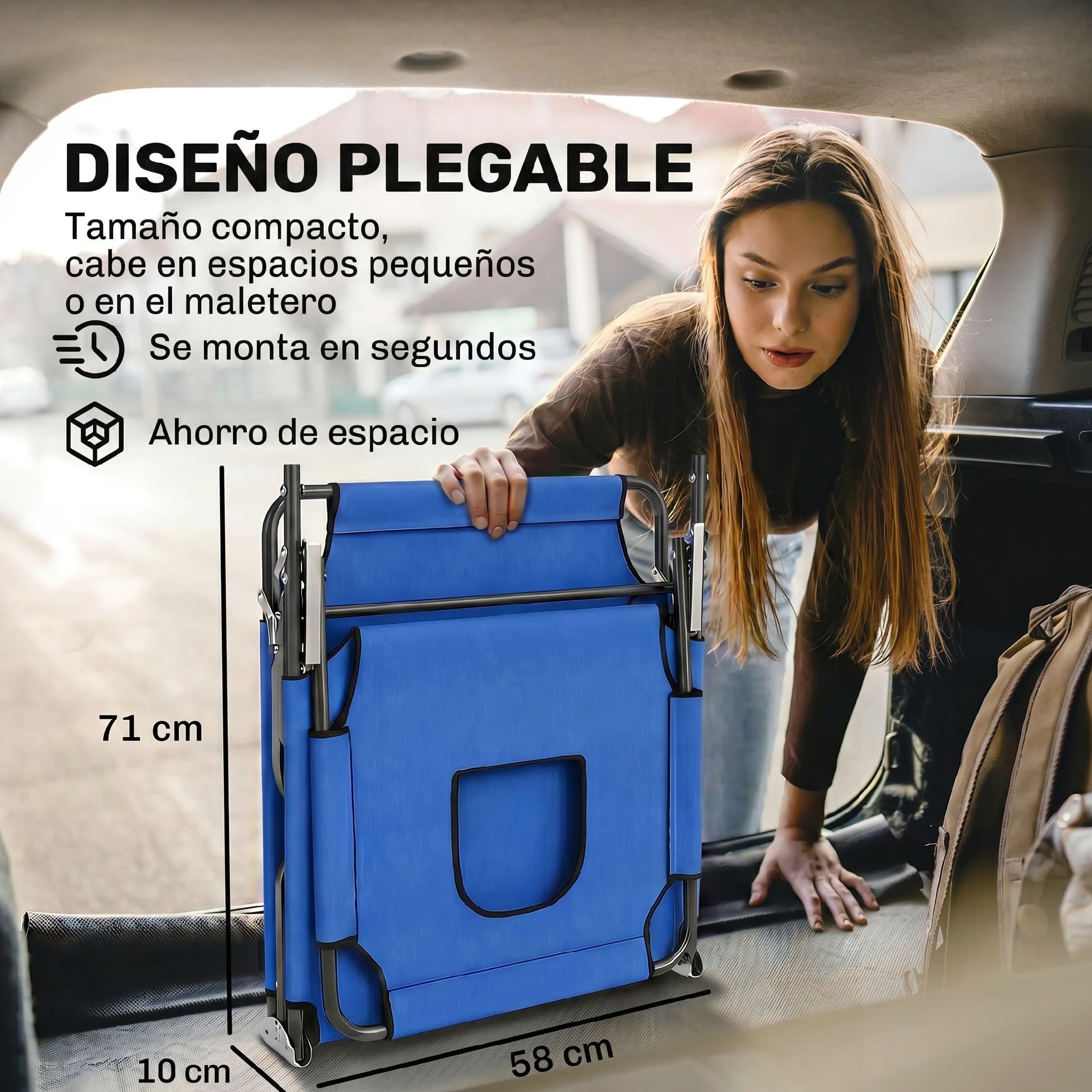 Outsunny Tumbona Plegable con Respaldo Regulable en 4 Posiciones Tumbona de Jardín con Orificio de Lectura Almohada Marco Metálico y Tela Oxford para Playa Terraza Carga 120 kg 190x56x28 cm Azul