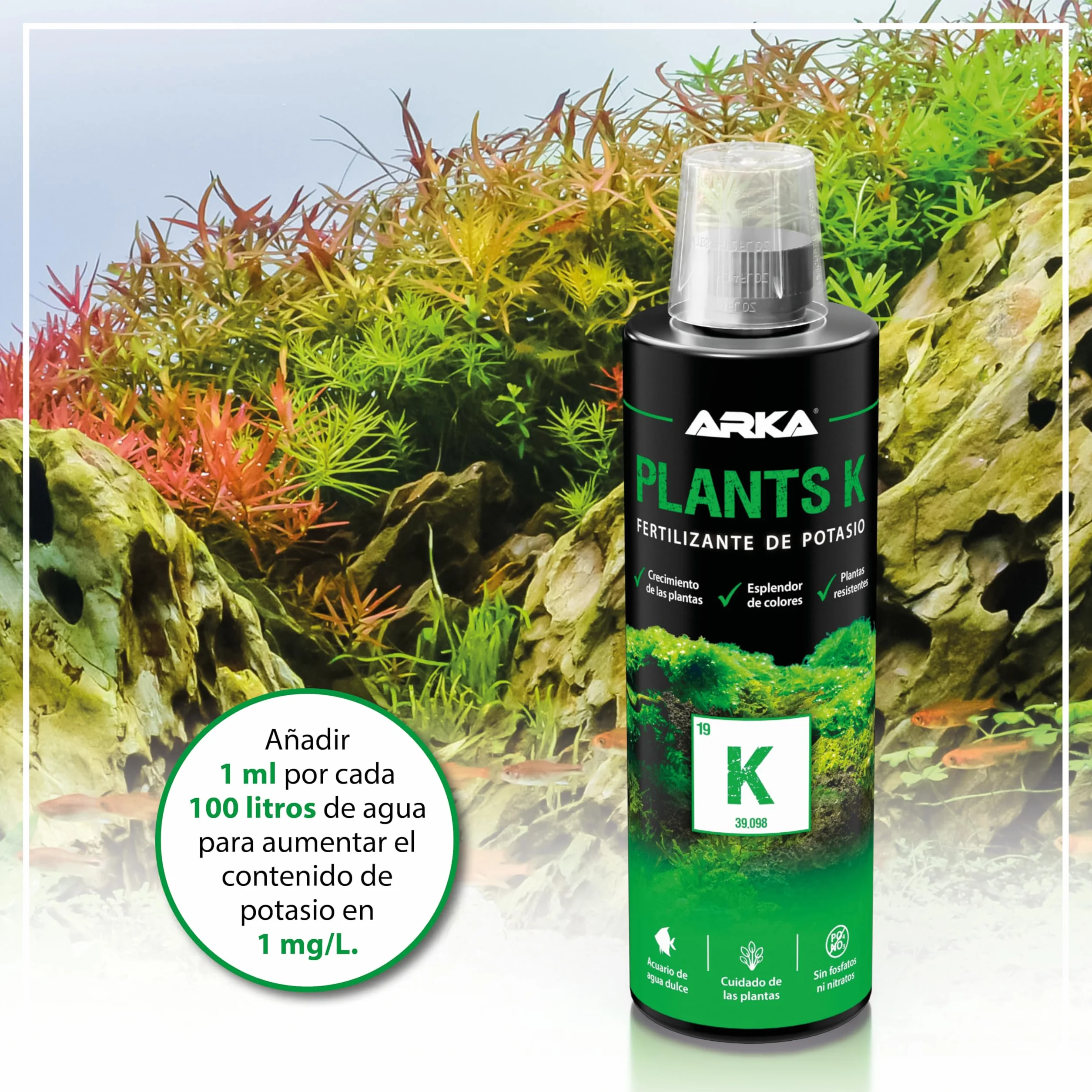 ARKA Plants K – Fertilizante líquido de potasio para Plantas de Acuario, Altamente Concentrado, Transparent