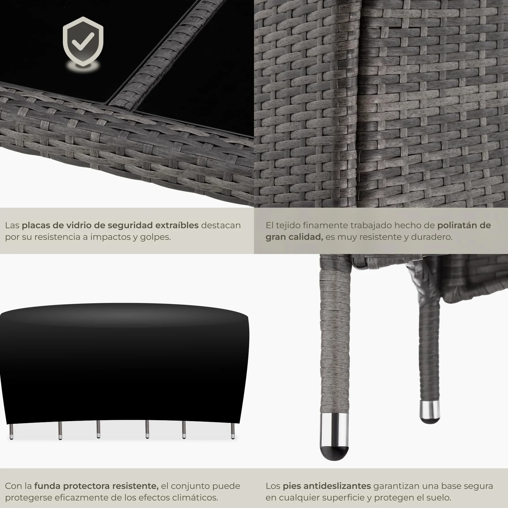 tectake Conjunto Jardín Exterior Ratán Aluminio Muebles Resistentes Intemperie 6 Personas Gris