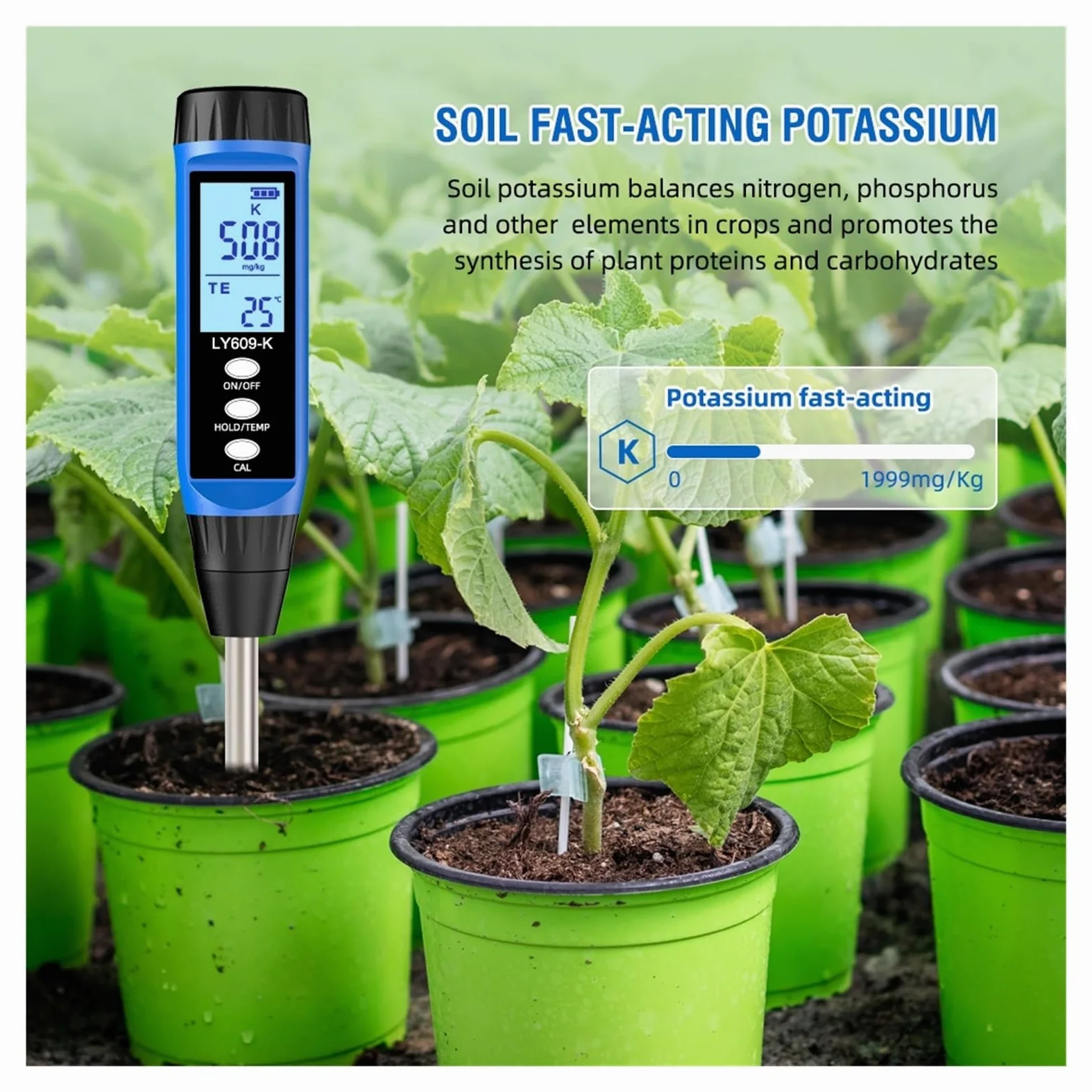 Analizador profesional de nitrógeno y potasio del suelo, medidor fósforo, analizador fertilidad Agricultura y actividades al aire libre(K Tester)