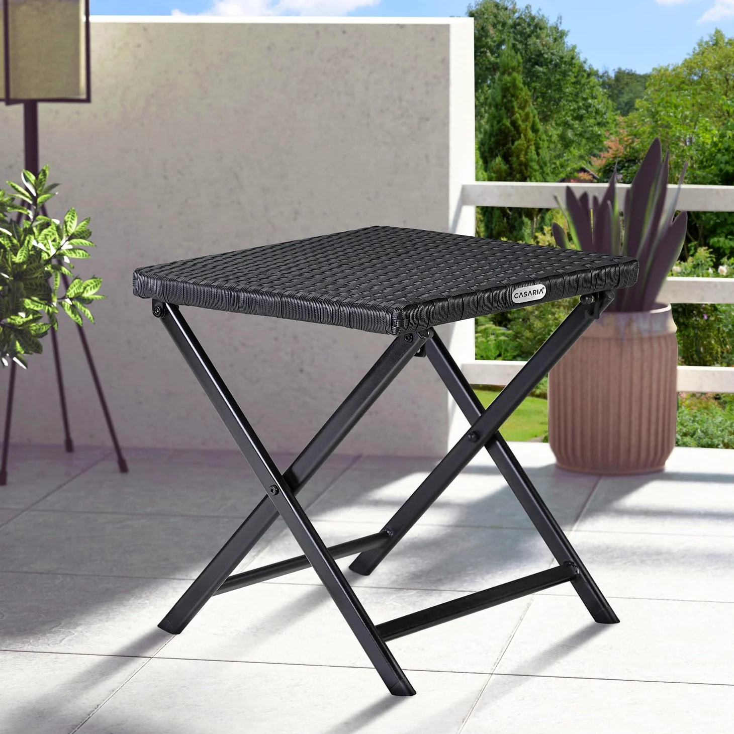 CASARIA Taburetes Poliratán Acero Plegable 44x40x44cm 75Kg