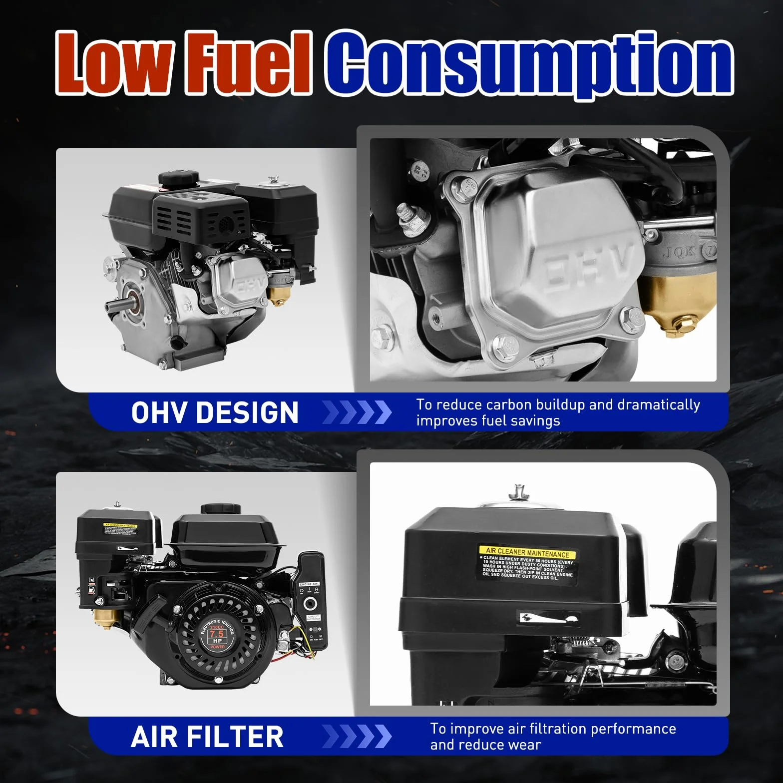 Motor de gasolina de 4 tiempos de 7,5 CV 3 kW, motor industrial para go-kart, arranque eléctrico, 210 cc, monocilíndrico, refrigerado por aire, para go-karts, generador, limpiador de alta presión