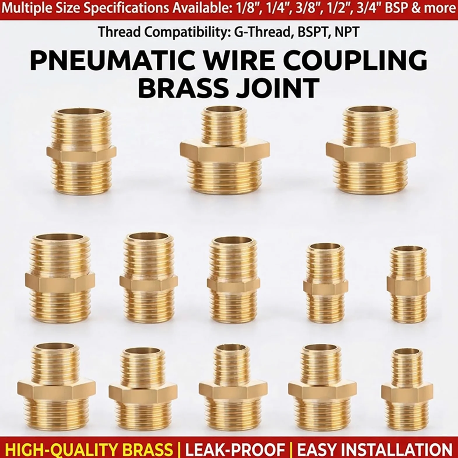 Conector de latón para tubería Conector de boquilla hexagonal tubo latón, conector acoplador adaptador rápido rosca macho BSP 1/8 ", 1/4", 3/8, 1/2", 3/4, 1"(1l4 to 1l4)
