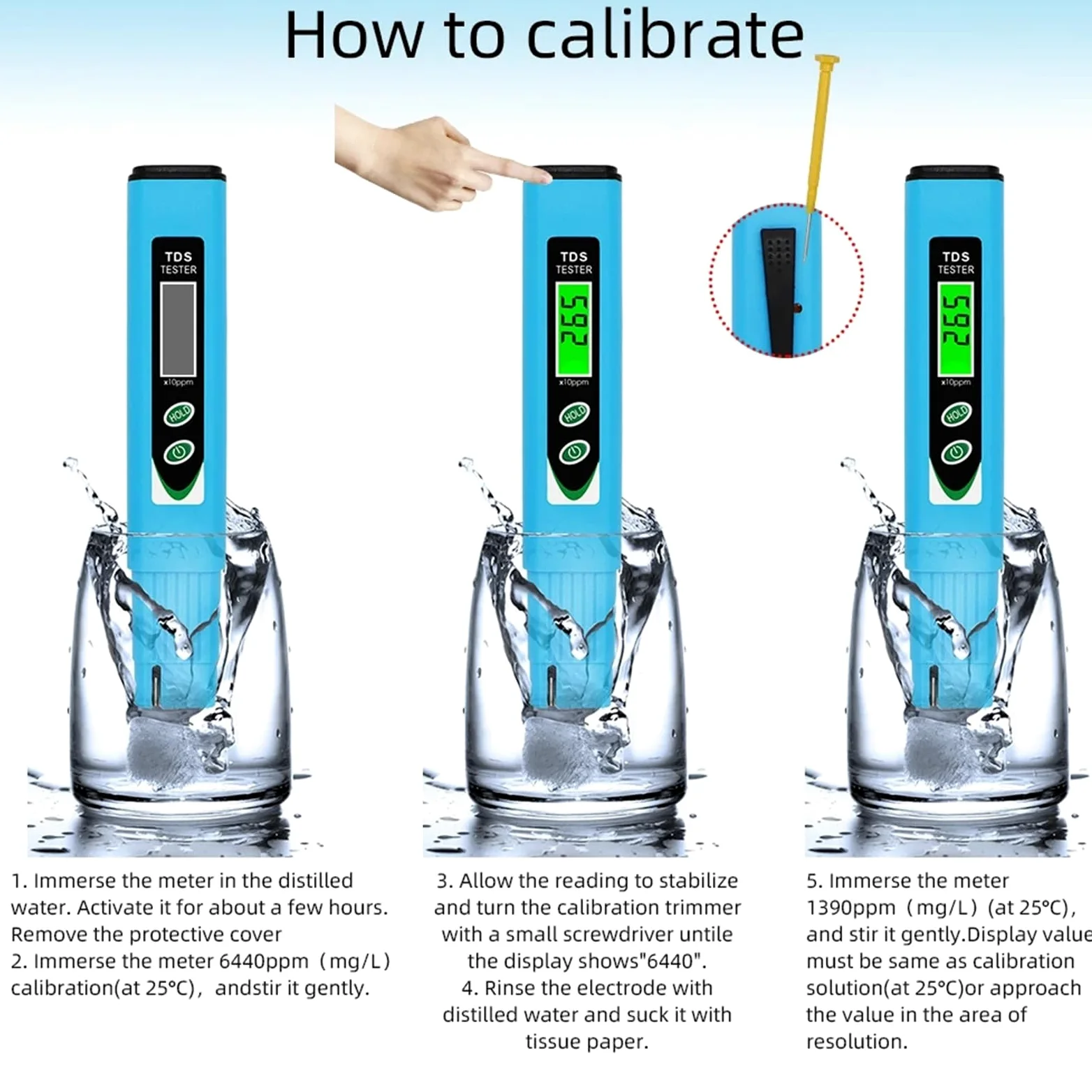 Probador de agua, Medidor digital de temperatura TDS (ppm) 0-9990, analizador calidad del agua bolsillo, bolígrafo for piscinas, acuarios y potable