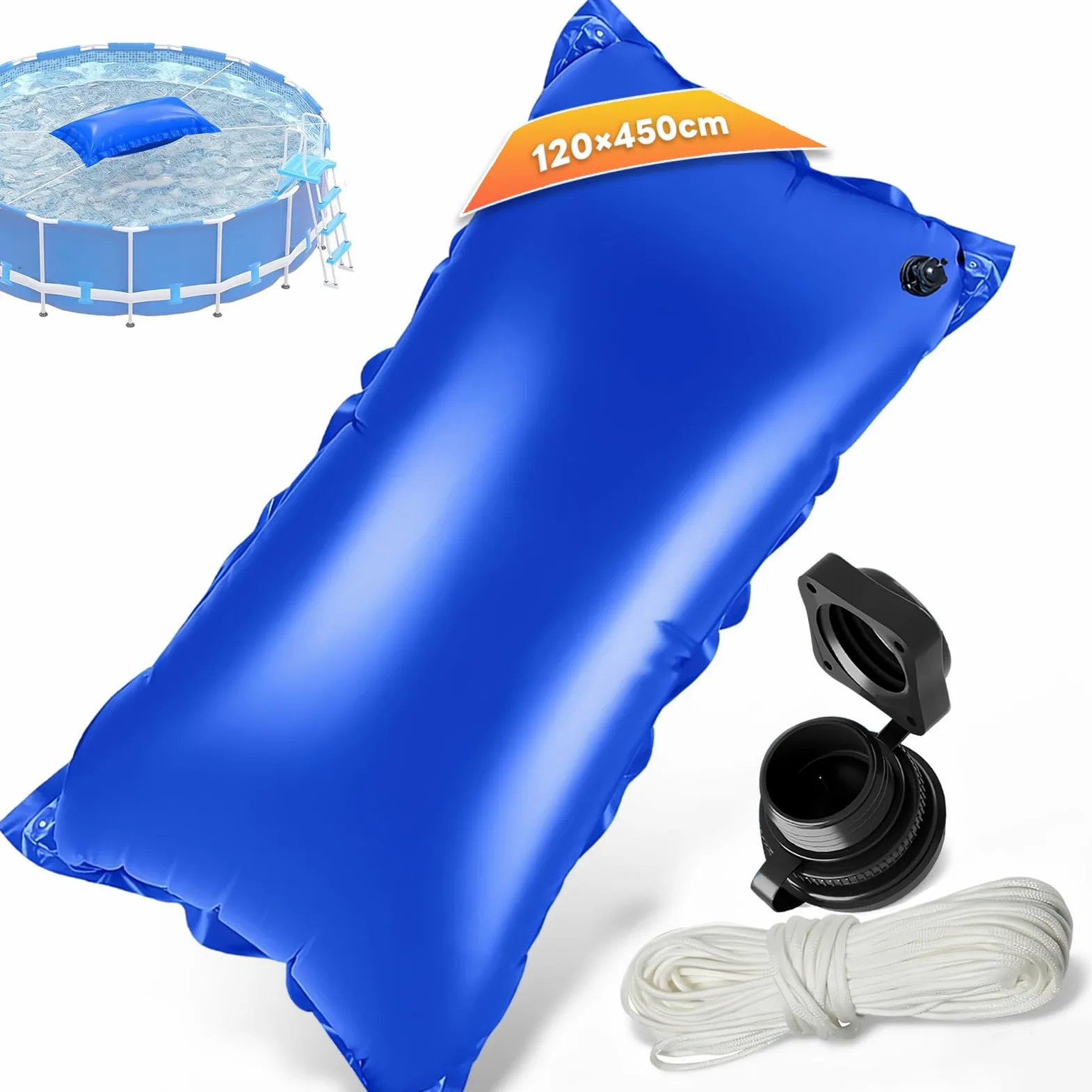 Cojín de Piscina XXL de Invierno, Rectangular, 120 x 450 cm, cojín de Aire para Resistente a Las heladas, Cloro para Redondas y rectangulares, cojín de Piscina con válvula de