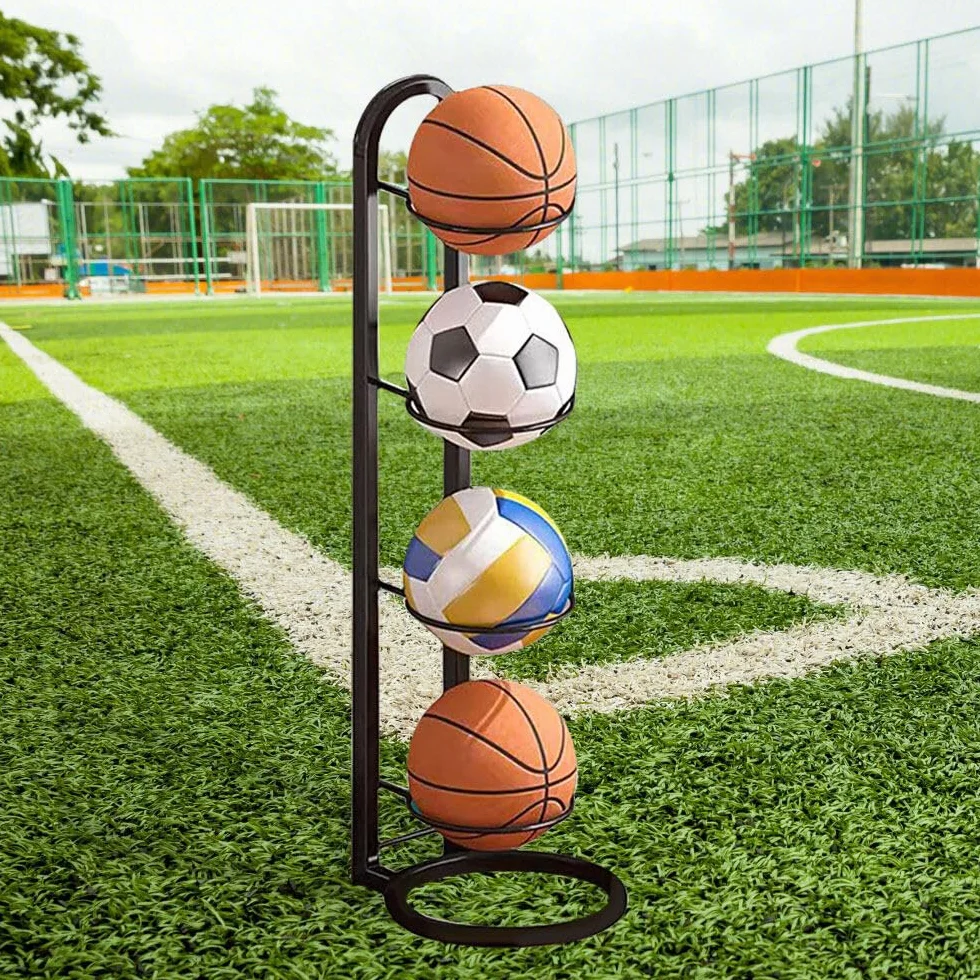 Soporte Vertical para Pelotas 4 Niveles, Estante de Almacenamiento Extraíble para Balones de Fútbol y Baloncesto