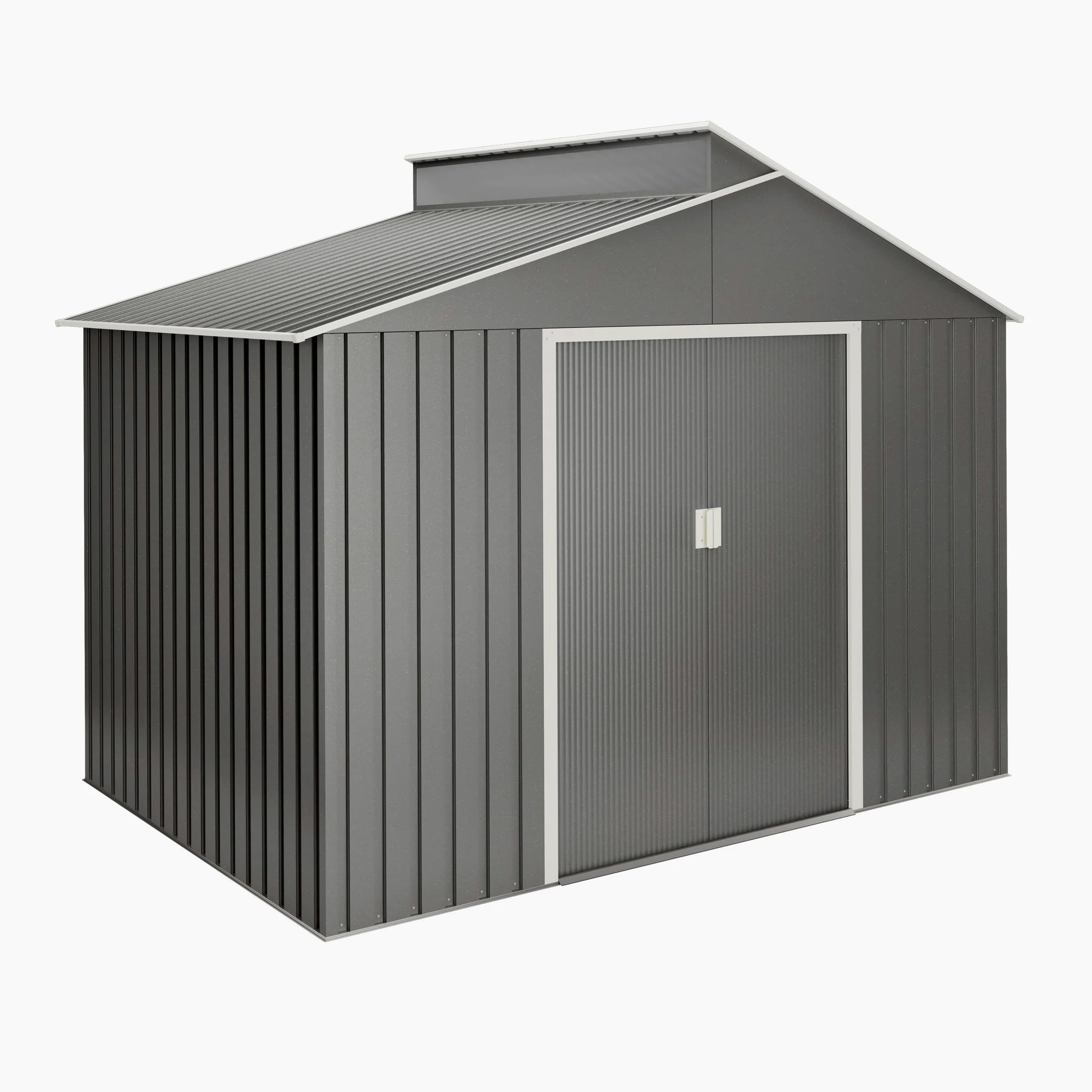 Caseta Jardín Exterior 5,44 m2 Latte – Color Metalizado Premium - Tragaluz de Policarbonato – Puerta Corredera Doble – Techo Inclinado - Cobertizo para terraza metálico de Almacenamiento