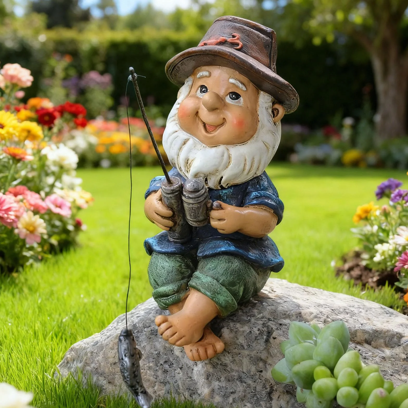 Figura de Gnomo de Jardín, Figura de Resina para Pescar, Resistente a La Intemperie, Ideal para Estanques Pequeños y Exteriores Pescadores (10 X 7 X 4,5 Cm)