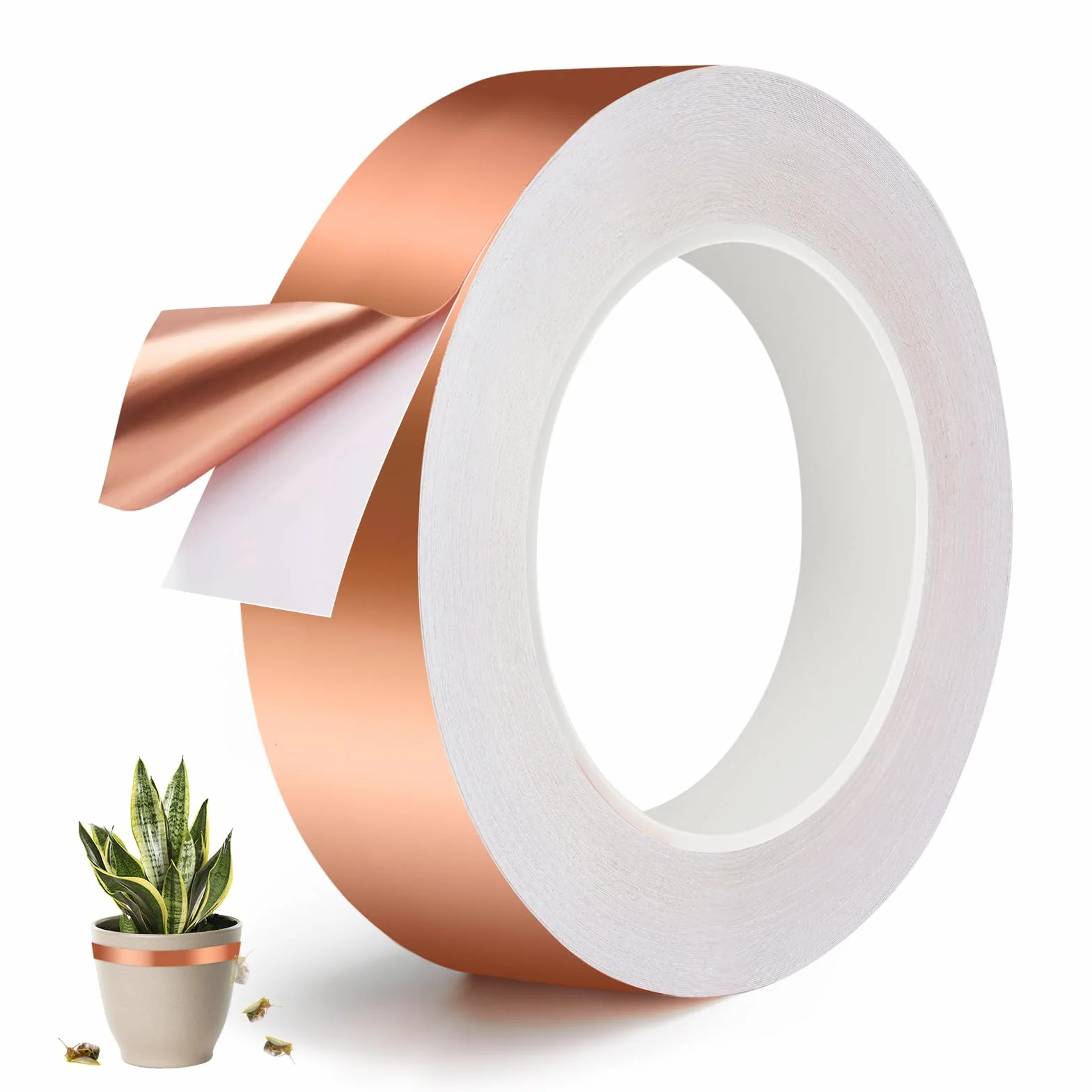 Anticaracoles y Babosas Cinta de Cobre Adhesiva, 30mm x 20M Cinta de Cobre Altamente Adaptable Conductora de Lámina, Cinta Anti Caracoles Autoadhesi para Plantas de Lecho Elevado de Jardín