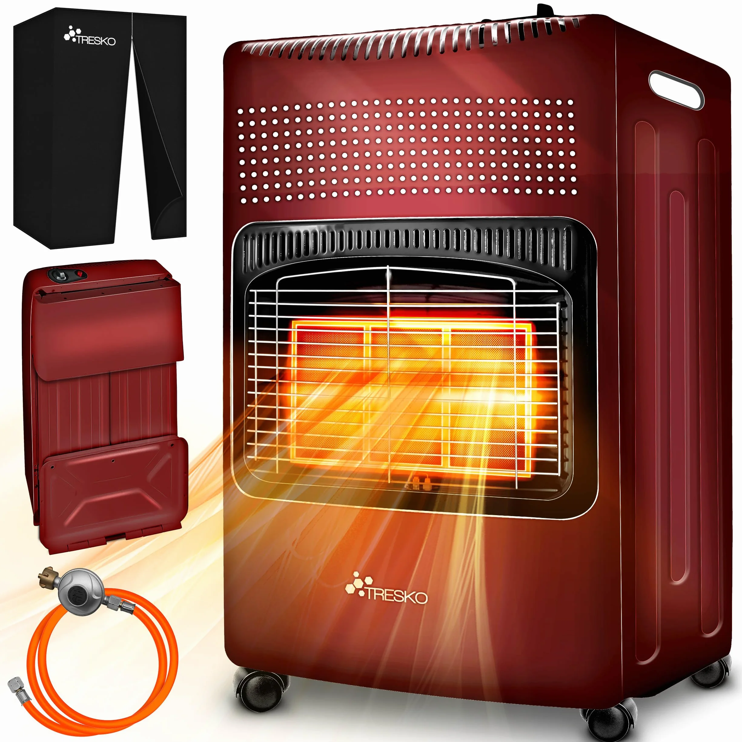 TRESKO Estufa de gas butano plegable 4200W Calefactor portátil cerámica 3 niveles potencia
