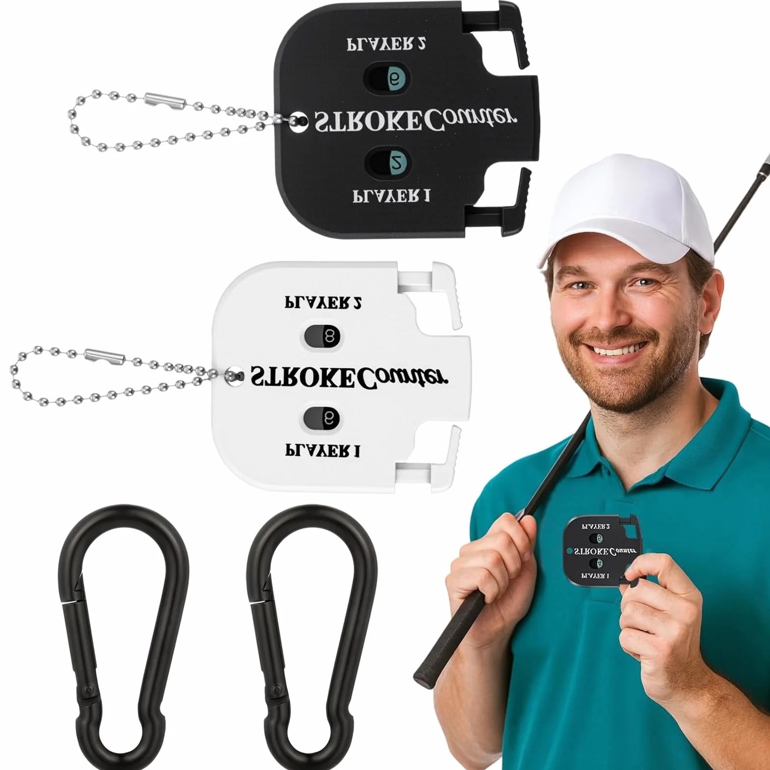 Contadores de golpes de golf 2 pcs con ganchos a presión
