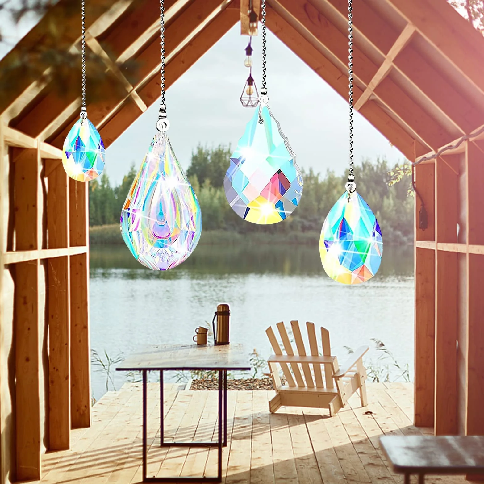 4 colgantes decorativos de cristal, arco iris, atrapasueños de cristal, decoración de prisma, bola de cristal, cristales como decoración, adorno colgante de cristal para el hogar, oficina, jardín