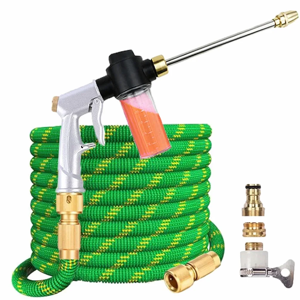 Manguera de jardín expandible Lavado de automóviles de Alta presión Manguera de Agua Flexible mágica Tubo de plástico con hervidor de Espuma Pistola de pulverización (Color : 100ft)