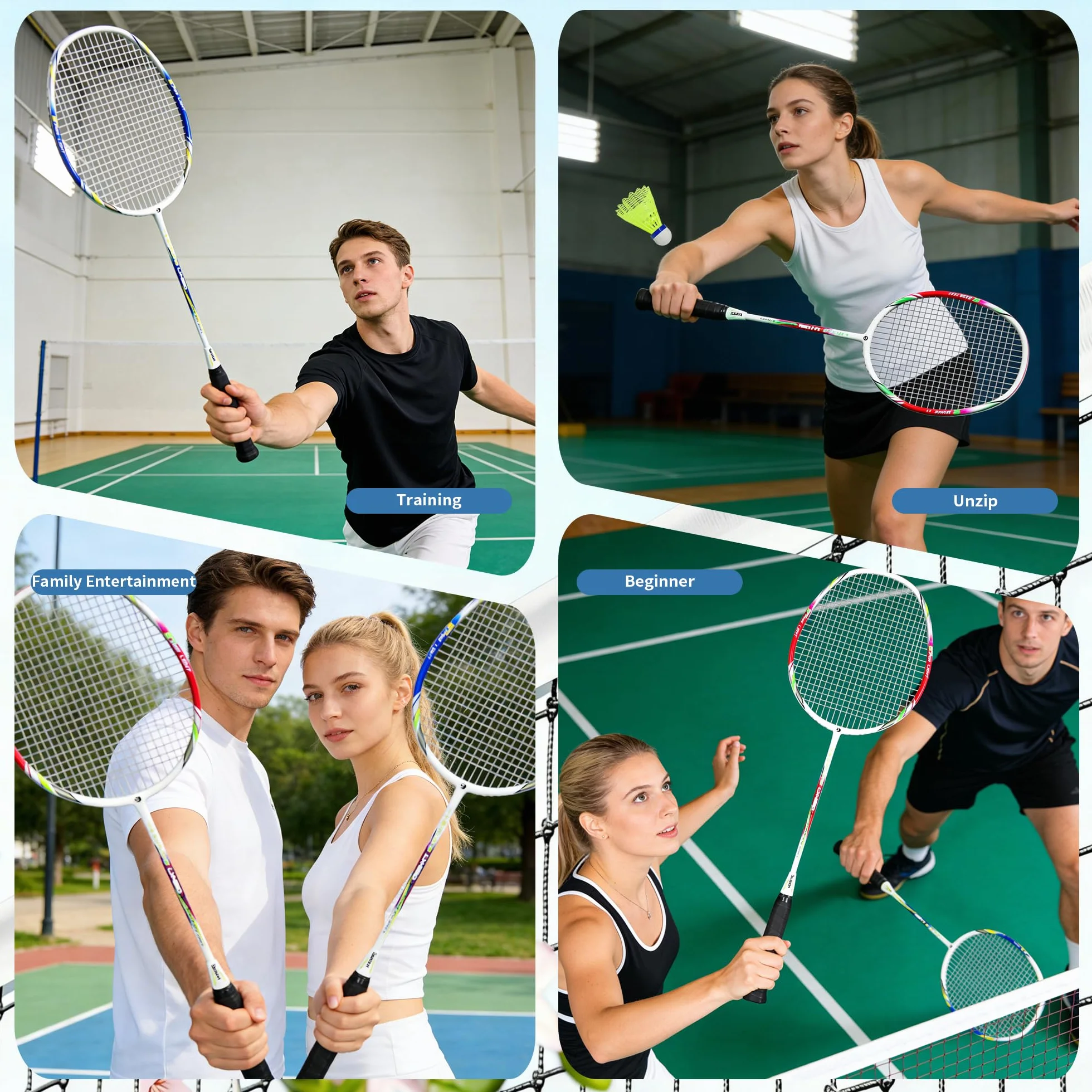 Senston Raquetas de Bádminton Adulto Unisex - Incluye Bolsa, 2 Raquetas, 2 Volantes, 2 Sobregrip