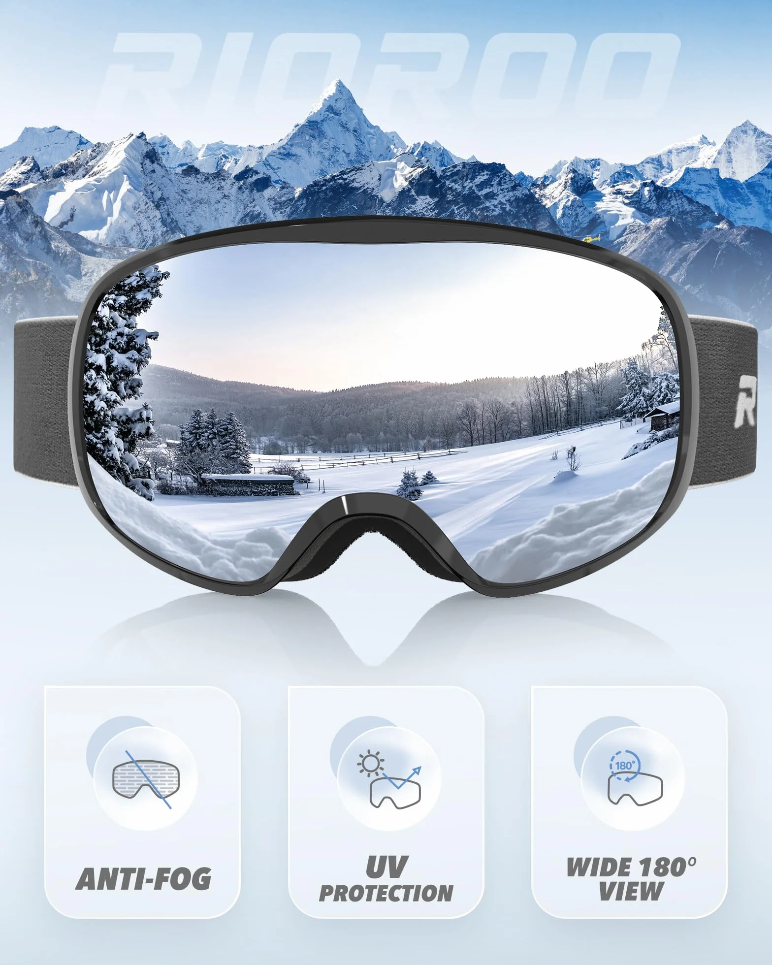 Gafas de Esquí Anti Niebla Protección UV OTG Compatible con Casco para Hombre Mujer Adultos