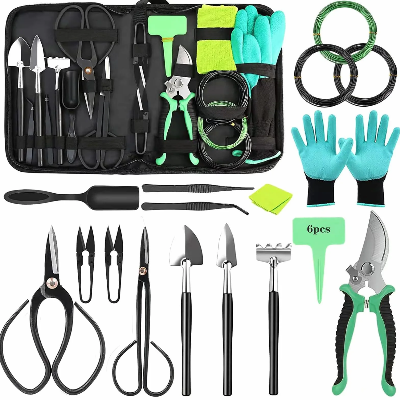 Kit de Herramientas para bonsái de 24 Piezas: Juego Completo de Acero poda, injerto y Cuidado. Ideal para Regalar y para Uso Personal en jardinería (Incluye Estuche)