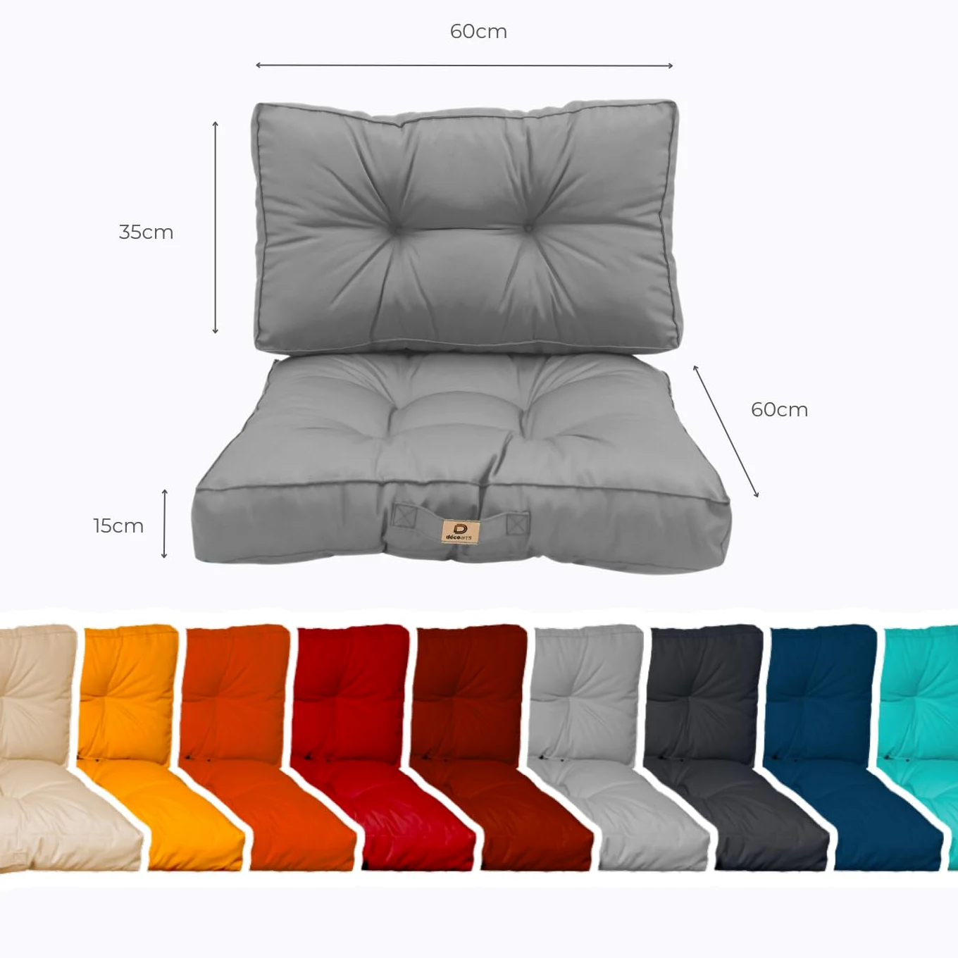 Cojines Exterior para salón de jardín - Ideal para terraza, balcón y salón de Exterior - 60x60 cm - Acolchado, Impermeable y Anti-UV - Gris Guijarro - DÉCO Arts