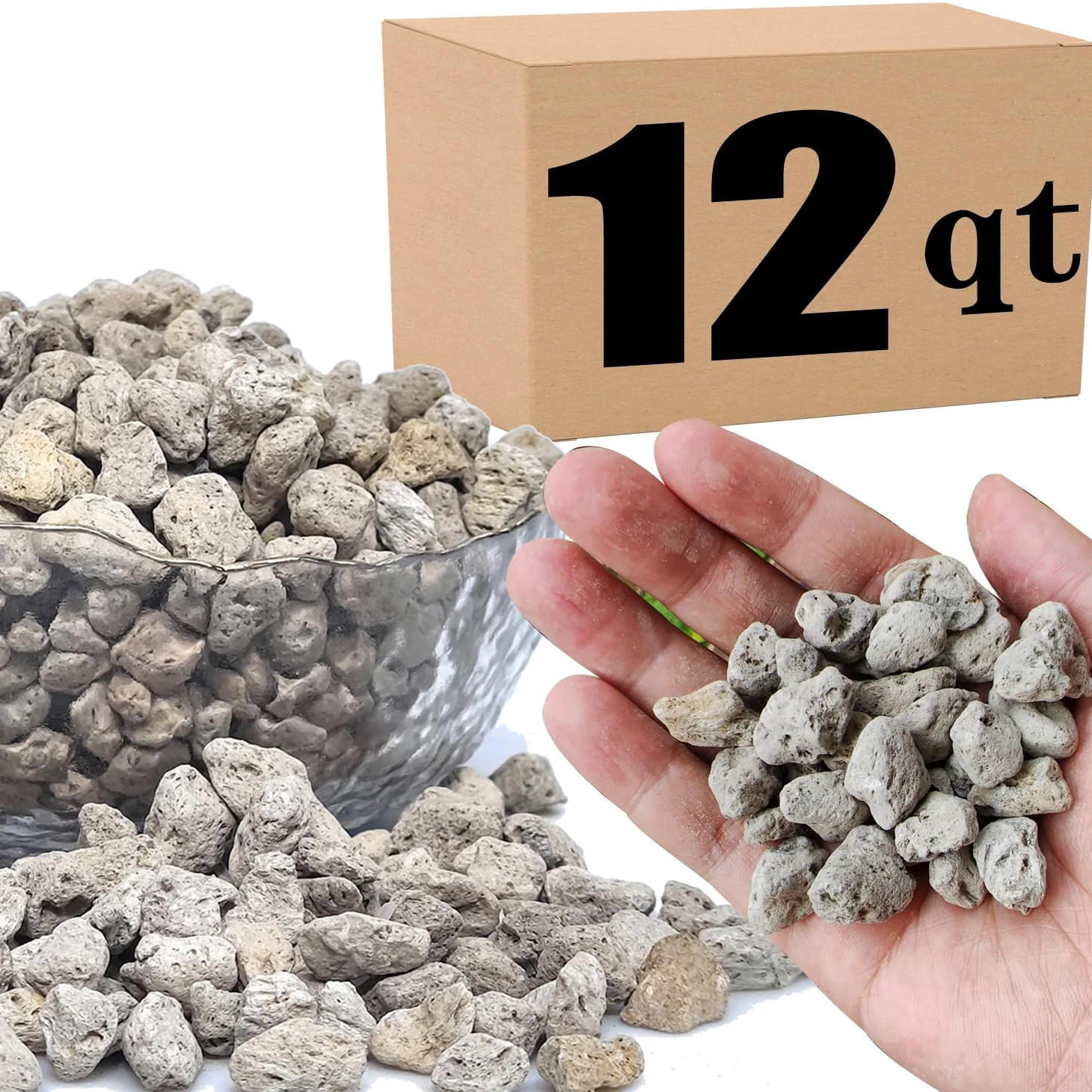 MDPQT- Piedra pómez hortícola para Plantas tamizada Profesional (12 Cuartos de galón, 1/2 Pulgada)