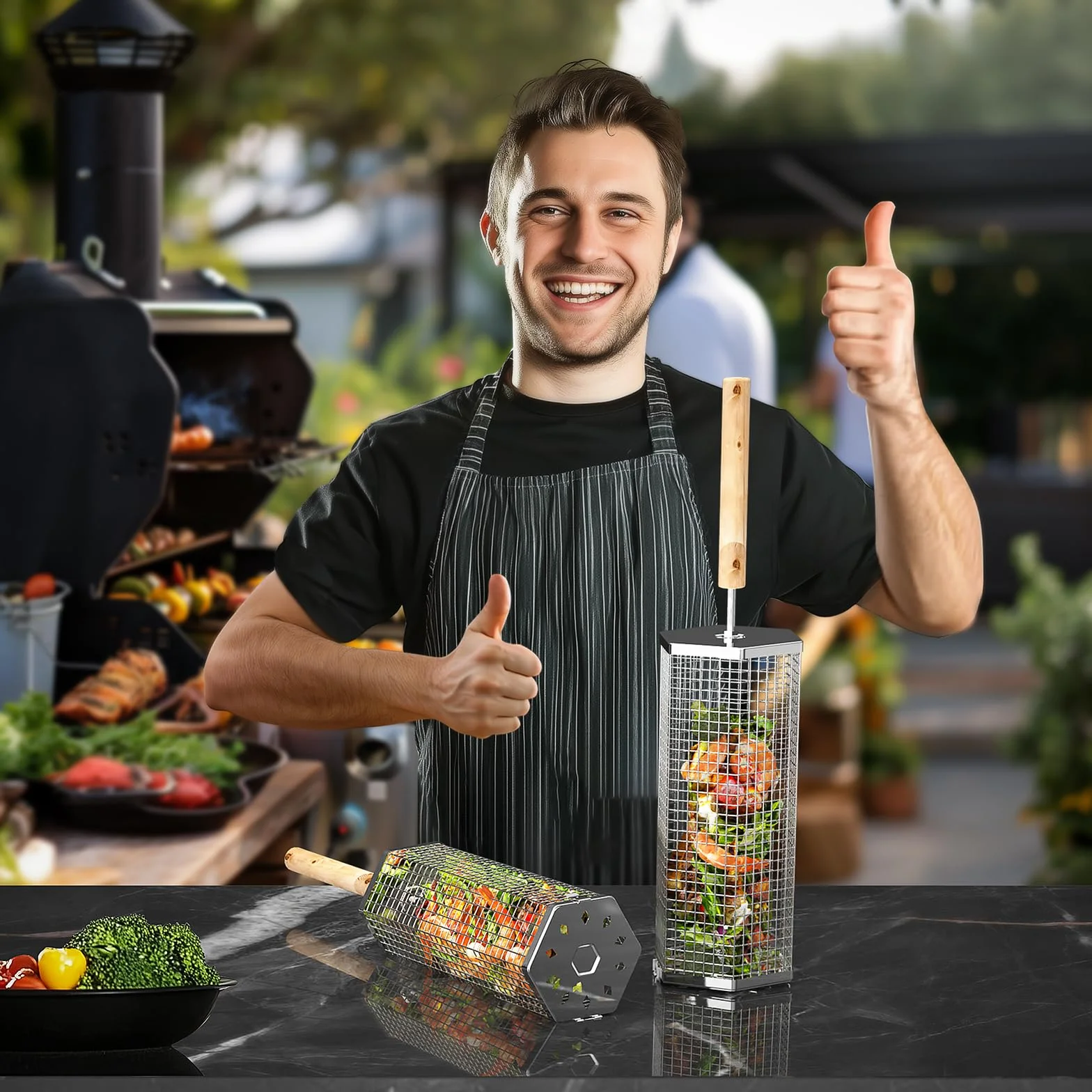 ivtivfu Cesta de Parrilla Rodadiza, Mango Extraíble, Acero Inoxidable 304, Anidadas Accesorios Barbacoa carbon para Verduras, Utensilios bbq para Exterior Camping, Regalos Originales Hombre cumpleaños