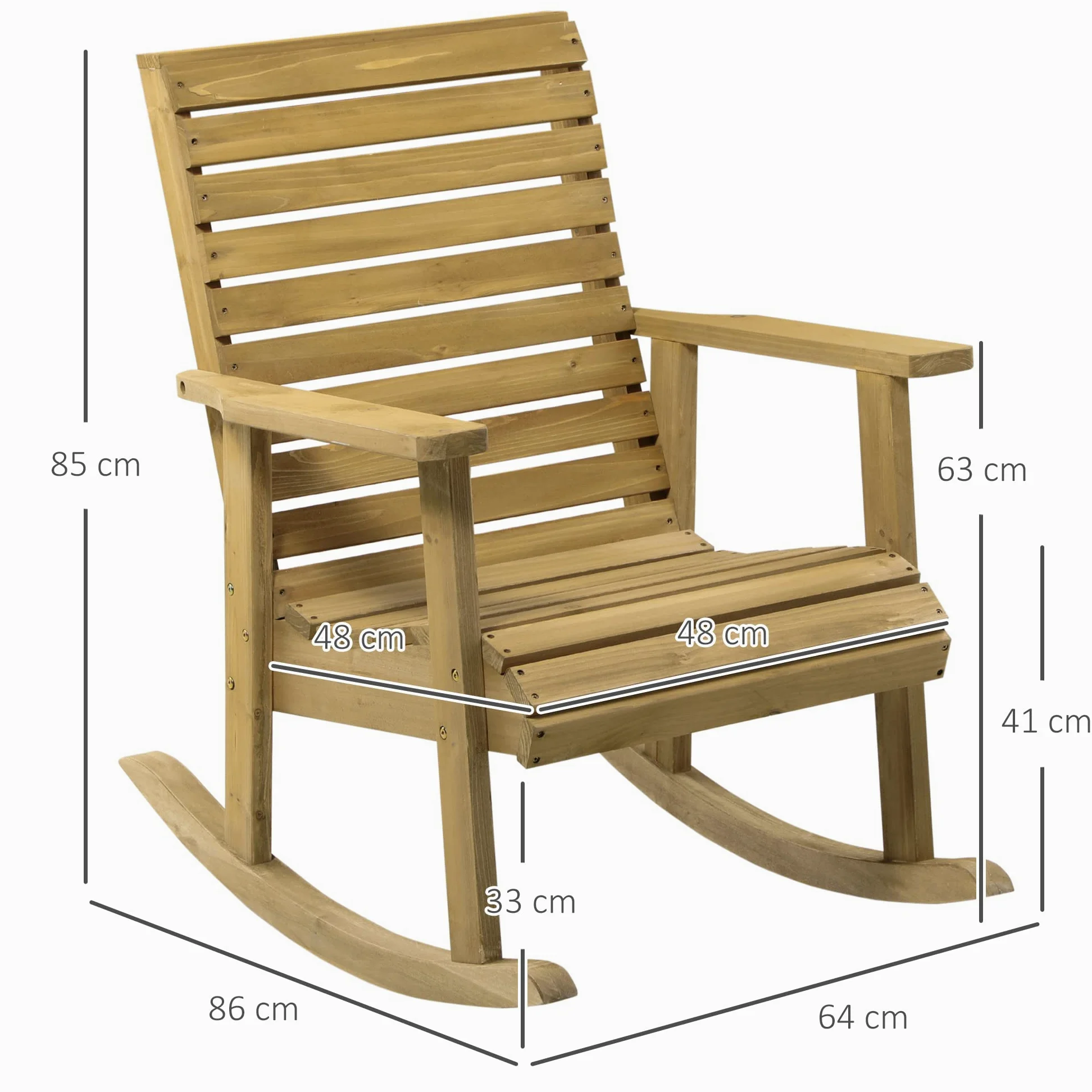 Outsunny Silla Mecedora de Madera de Abeto Mecedora Balancín con Reposabrazos y Diseño de Lamas Carga 130 kg para Jardín Terraza Patio Porche 86x64x85 cm Natural