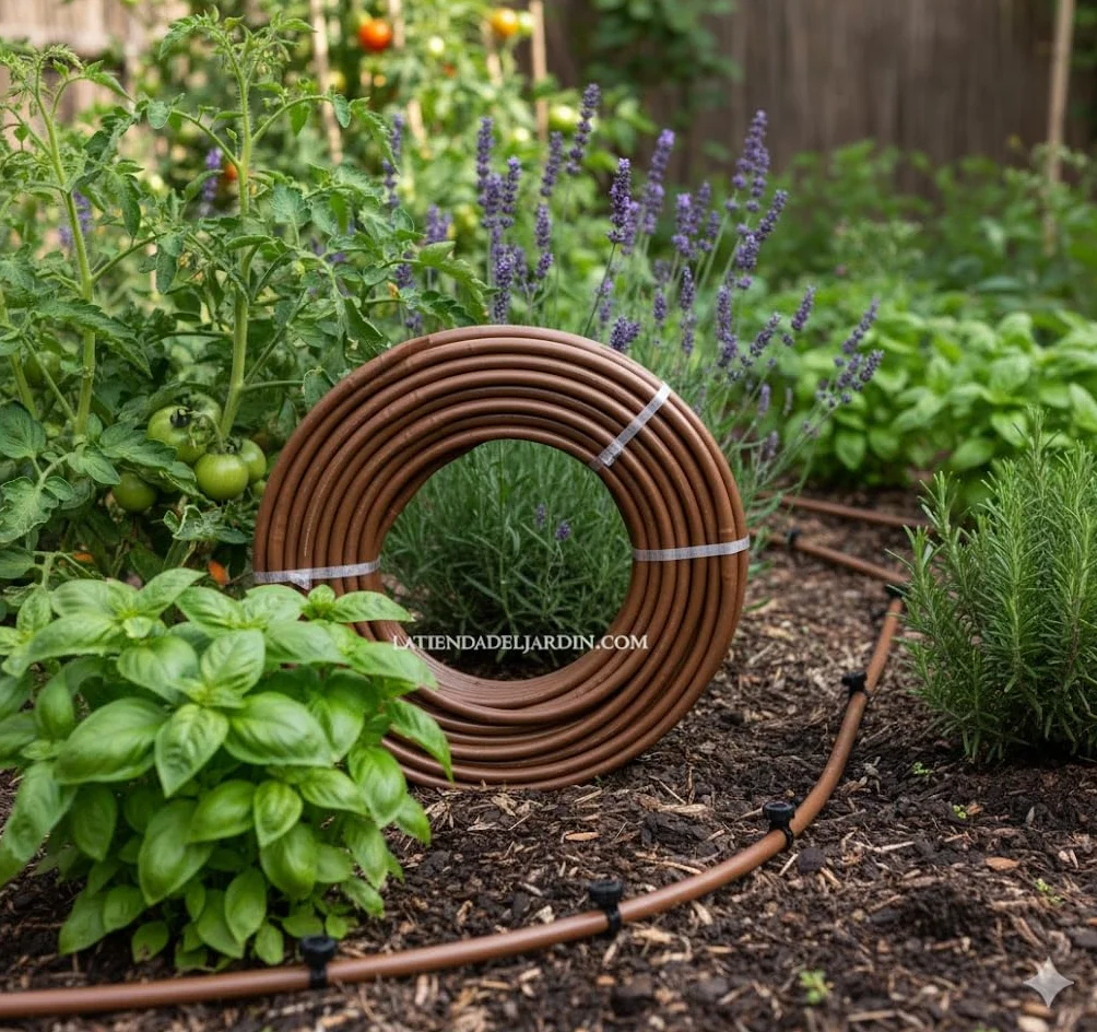 Suinga Tuberia de Riego por Goteo 16 mm | Manguera riego por goteo cada 50 cm, tubo goteo de 400 metros | Kit riego por goteo marrón para Jardines, Terrazas, Huertos y Macetas