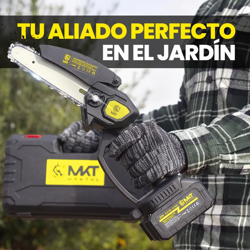 MAKTUL Mini Motosierra Bateria 6‘’/15cm, 8000 mAh (2 Baterías 4000mAh 20V), Sierra Eléctrica Cortar Podar Árboles Jardín, Motosierra de Mano con Accesorios Herramienta Jardinería Podadora Ramas Madera