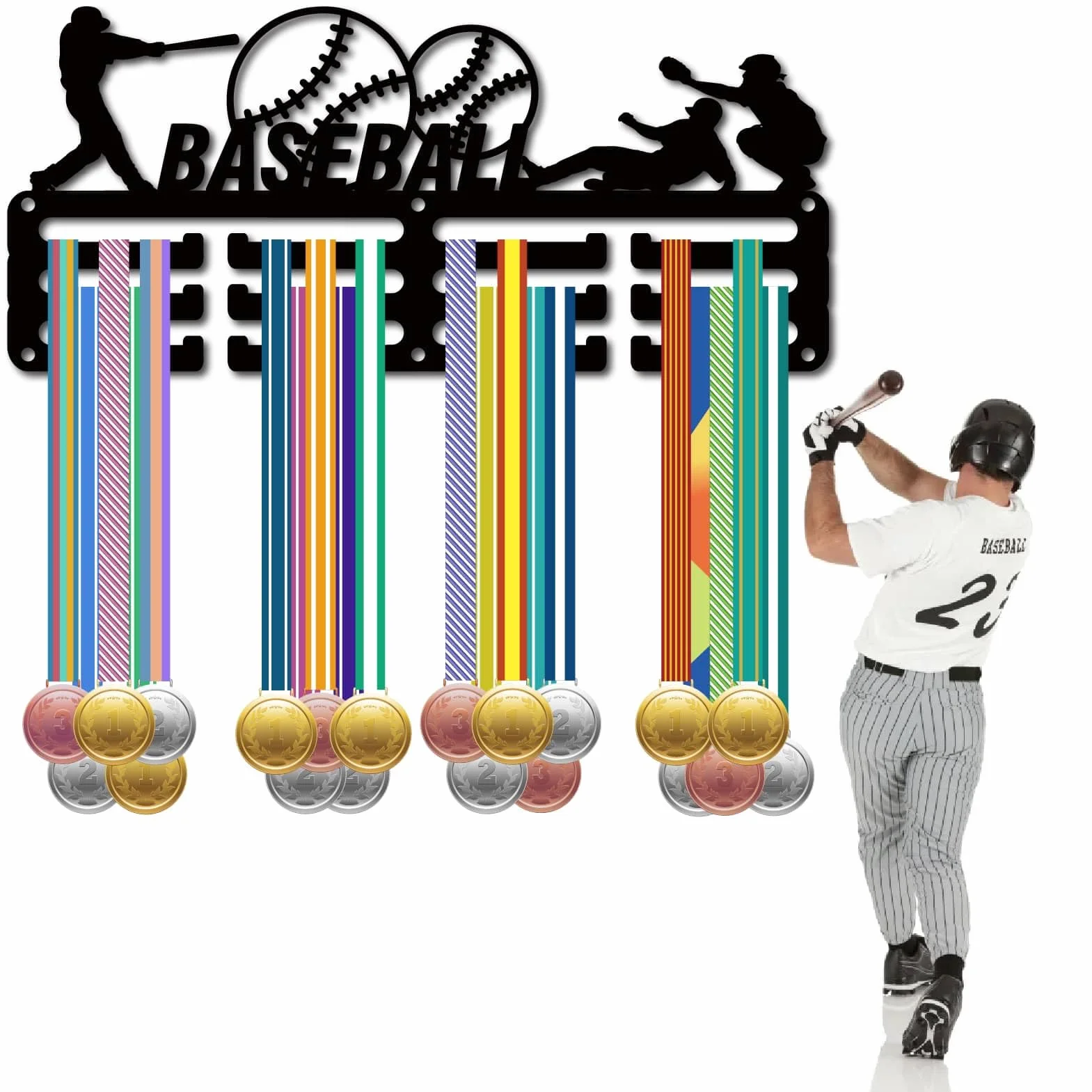 CREATCABIN Colgador Medallas Béisbol Soporte Pared 29x13cm Negro